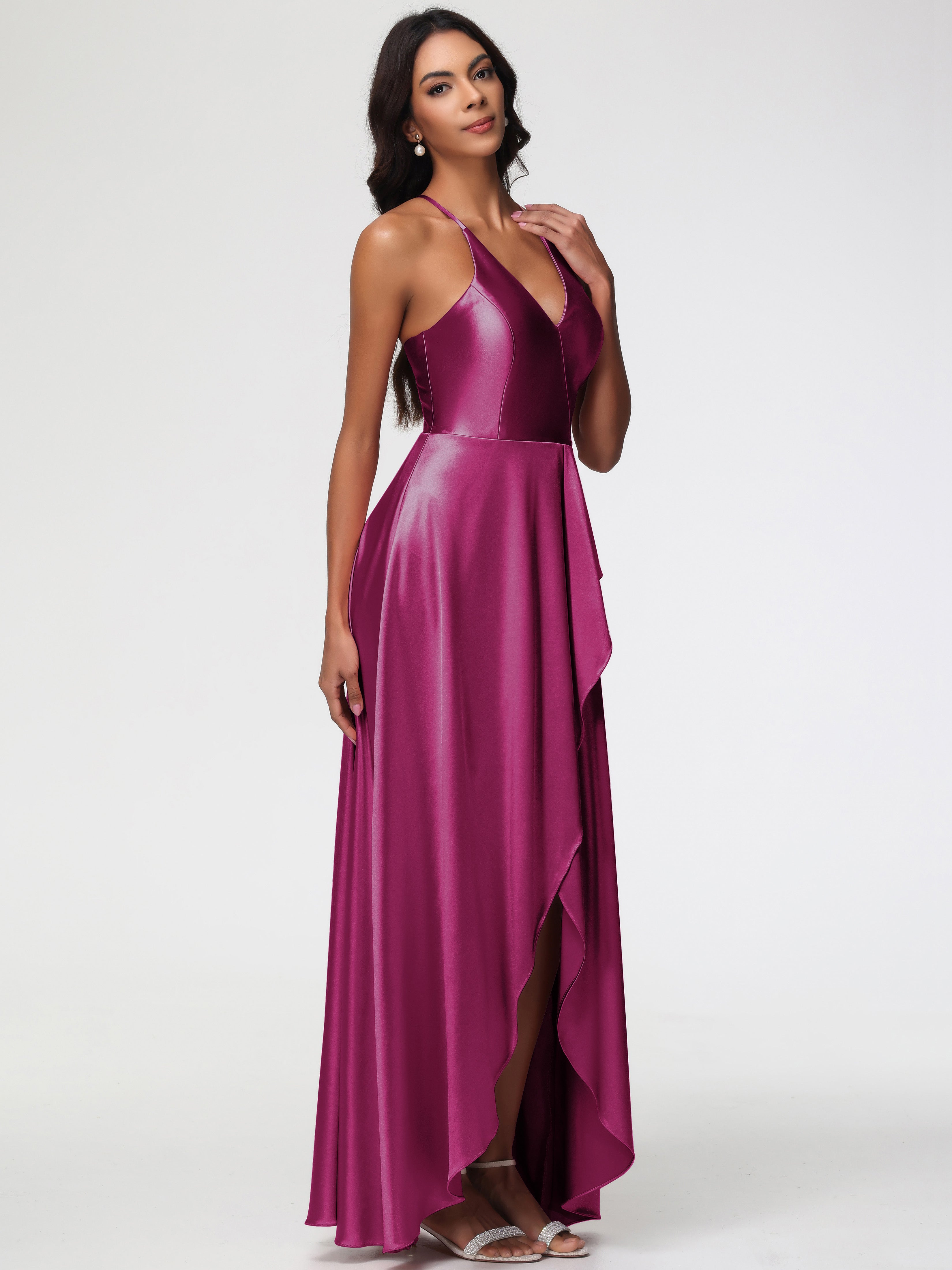 Robe Demoiselle D Honneur Rose Fuchsia Robe Asymétrique Demoiselle D Honneur Avec Décolleté En V