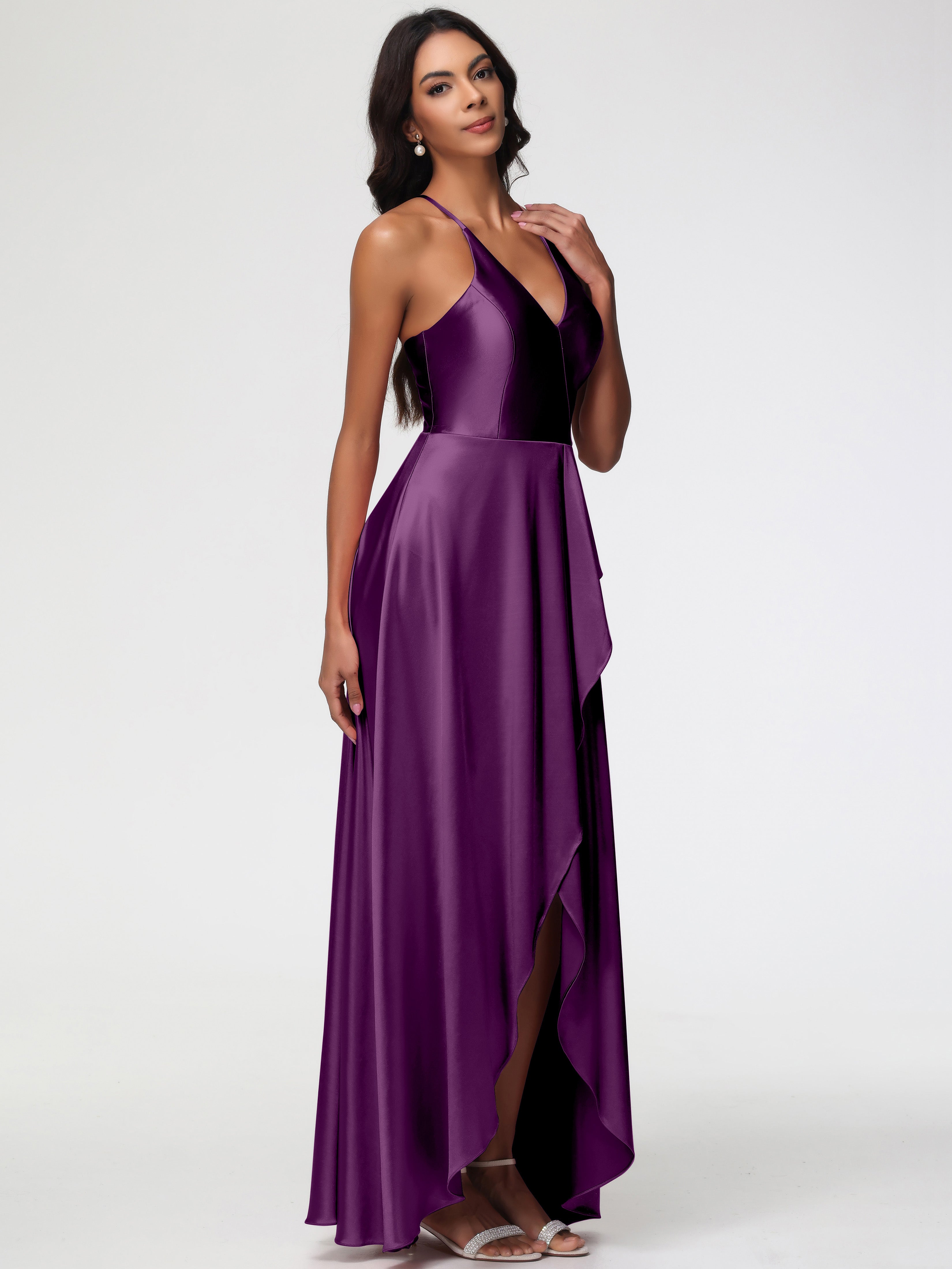 Robes De Demoiselle D'Honneur En Raisin Robe Asymétrique Demoiselle D Honneur Avec Décolleté En V