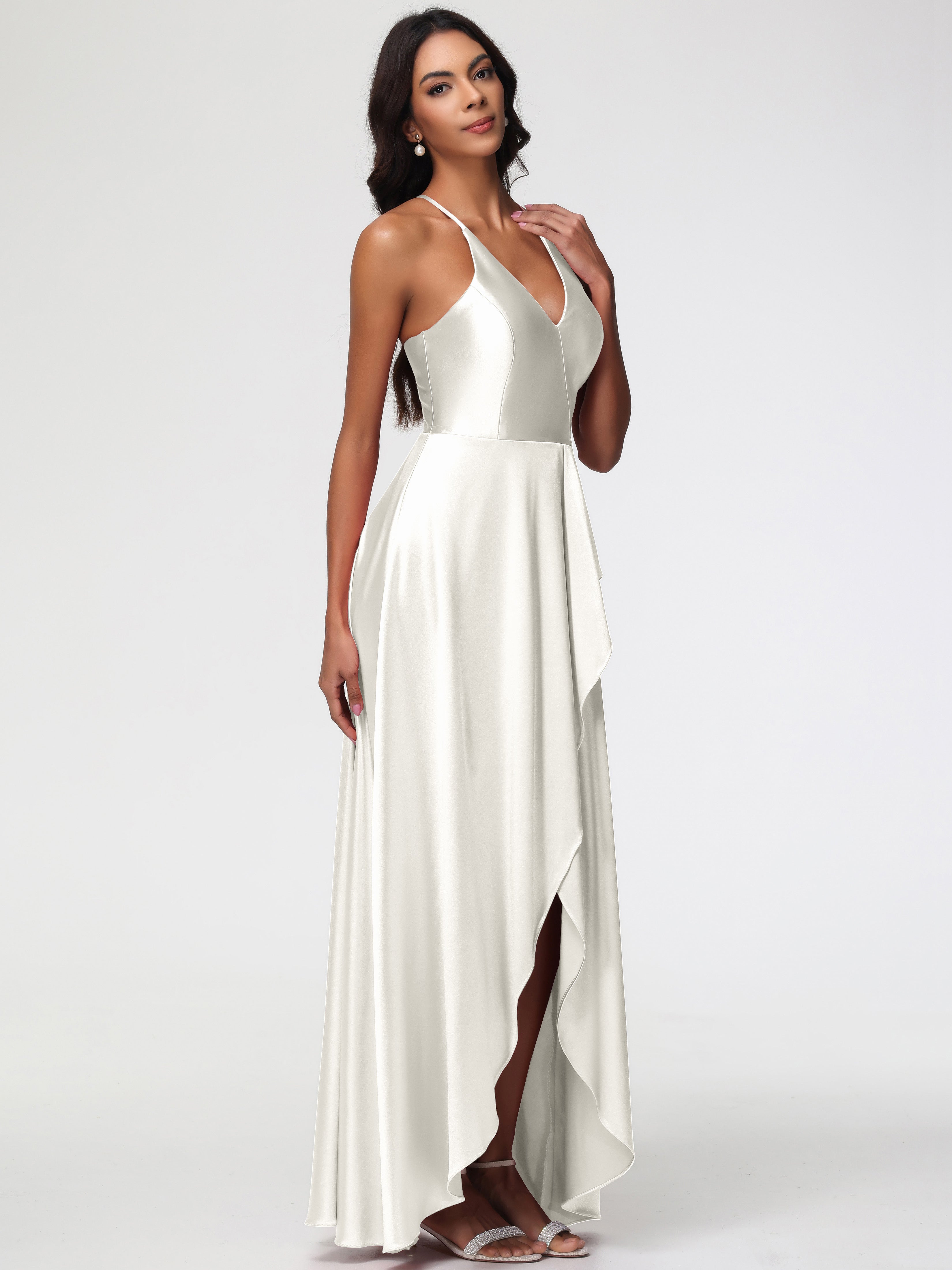 Robe De Demoiselle D Honneur Ivoire Robe Asymétrique Demoiselle D Honneur Avec Décolleté En V