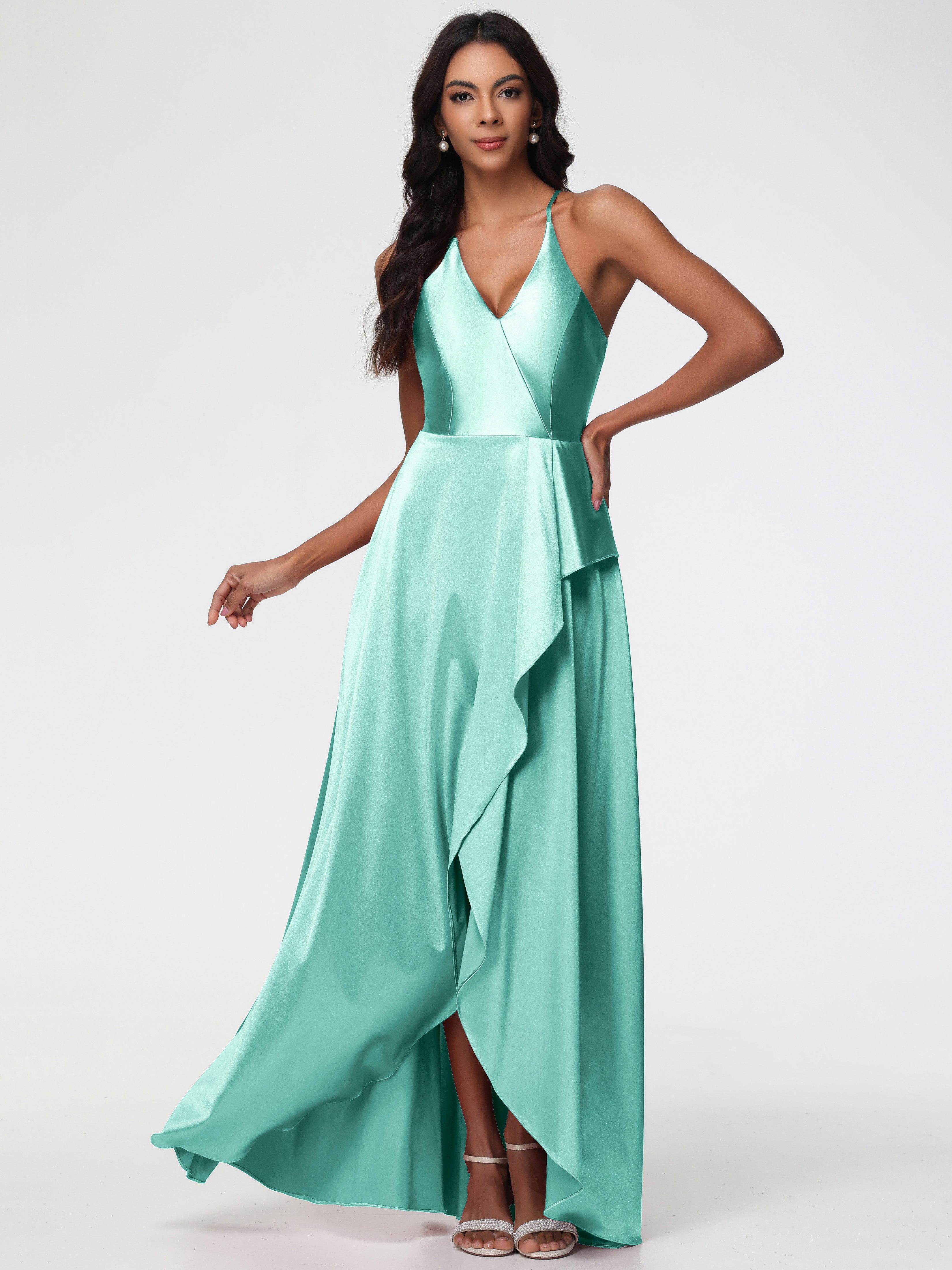 Robes De Demoiselle D'Honneur Vert Menthe Robe Asymétrique Demoiselle D Honneur Avec Décolleté En V