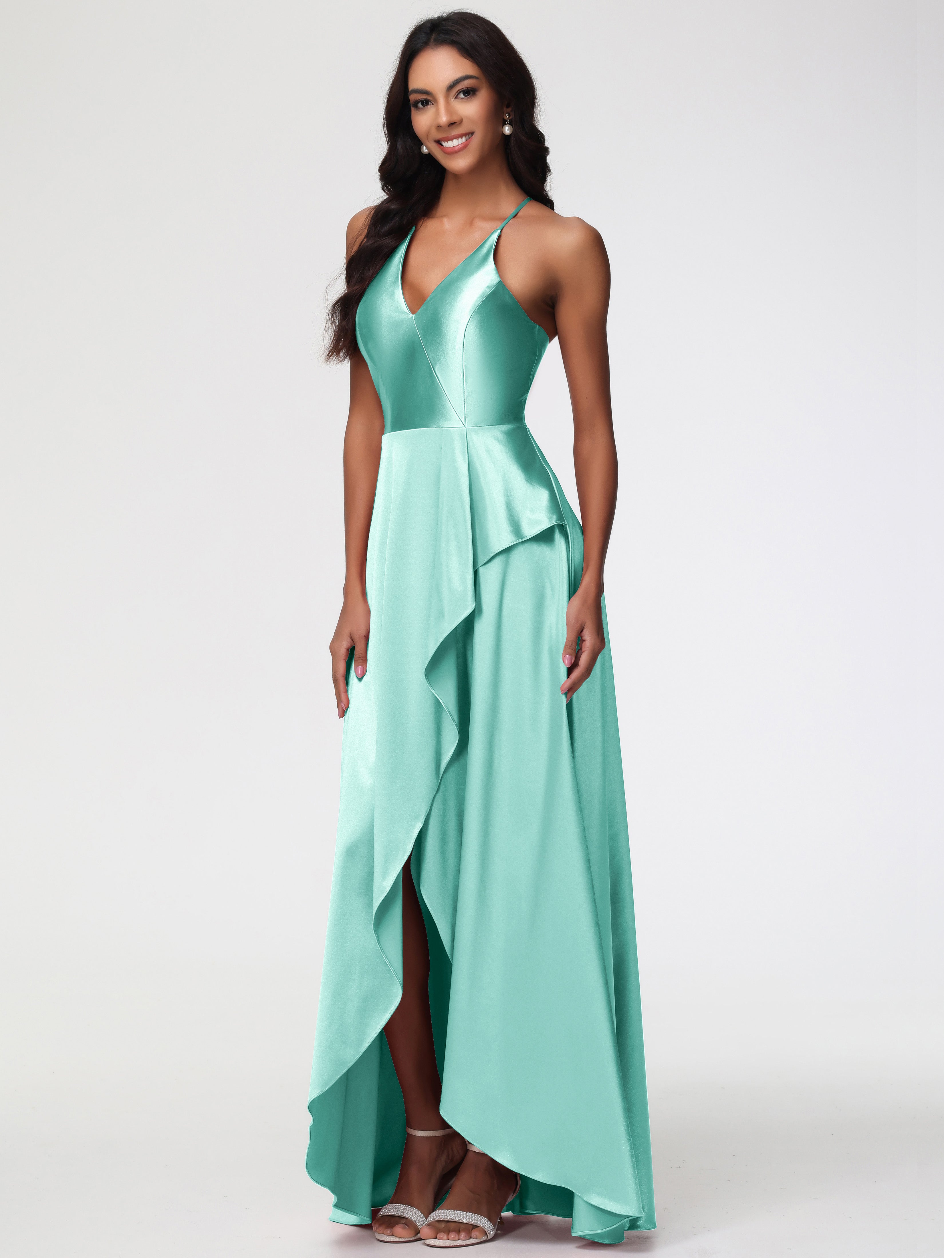 Robes De Demoiselle D'Honneur Vert Menthe Robe Asymétrique Demoiselle D Honneur Avec Décolleté En V