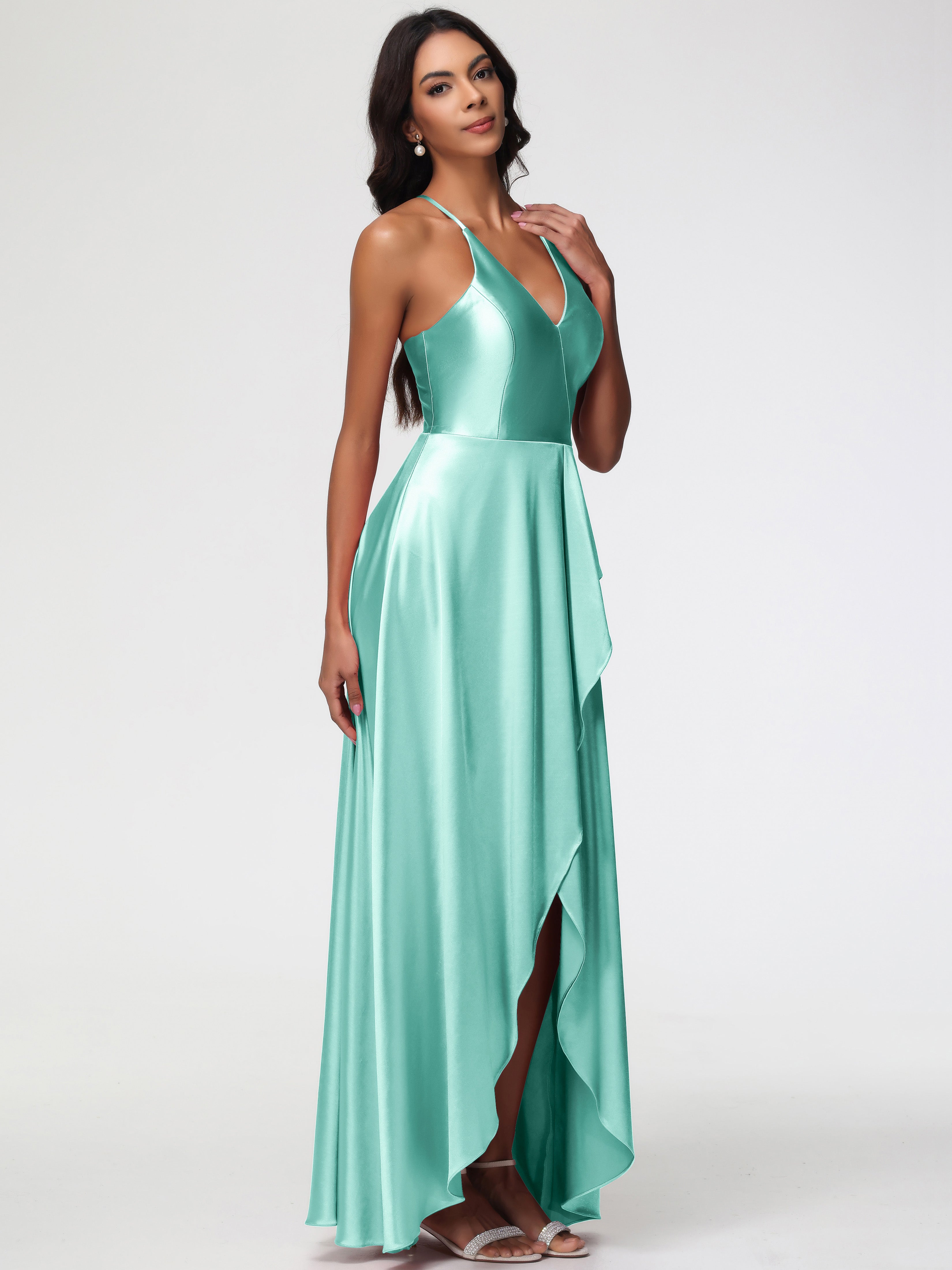 Robes De Demoiselle D'Honneur Vert Menthe Robe Asymétrique Demoiselle D Honneur Avec Décolleté En V