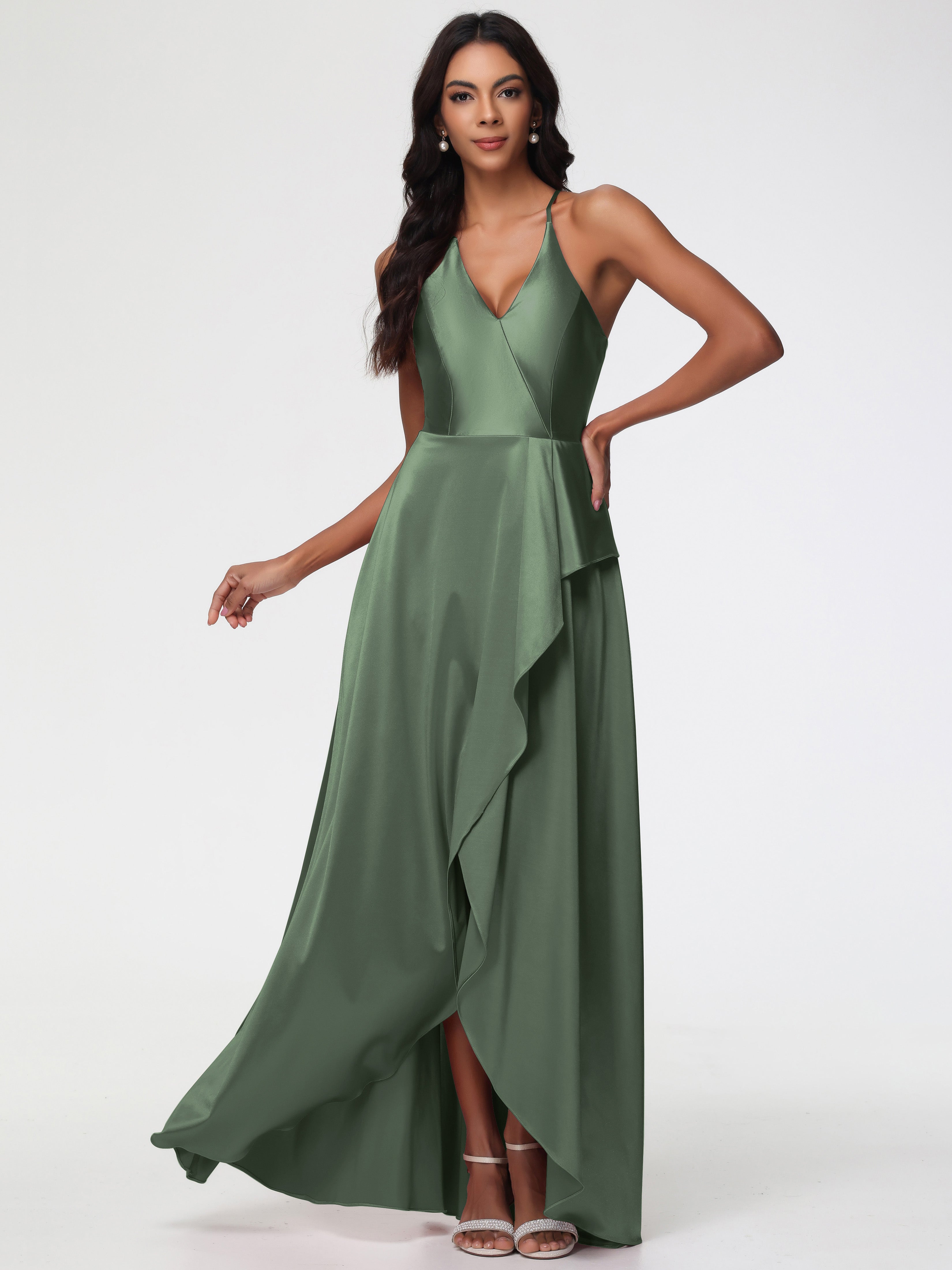 Robe Demoiselle D Honneur Olive Robe Asymétrique Demoiselle D Honneur Avec Décolleté En V