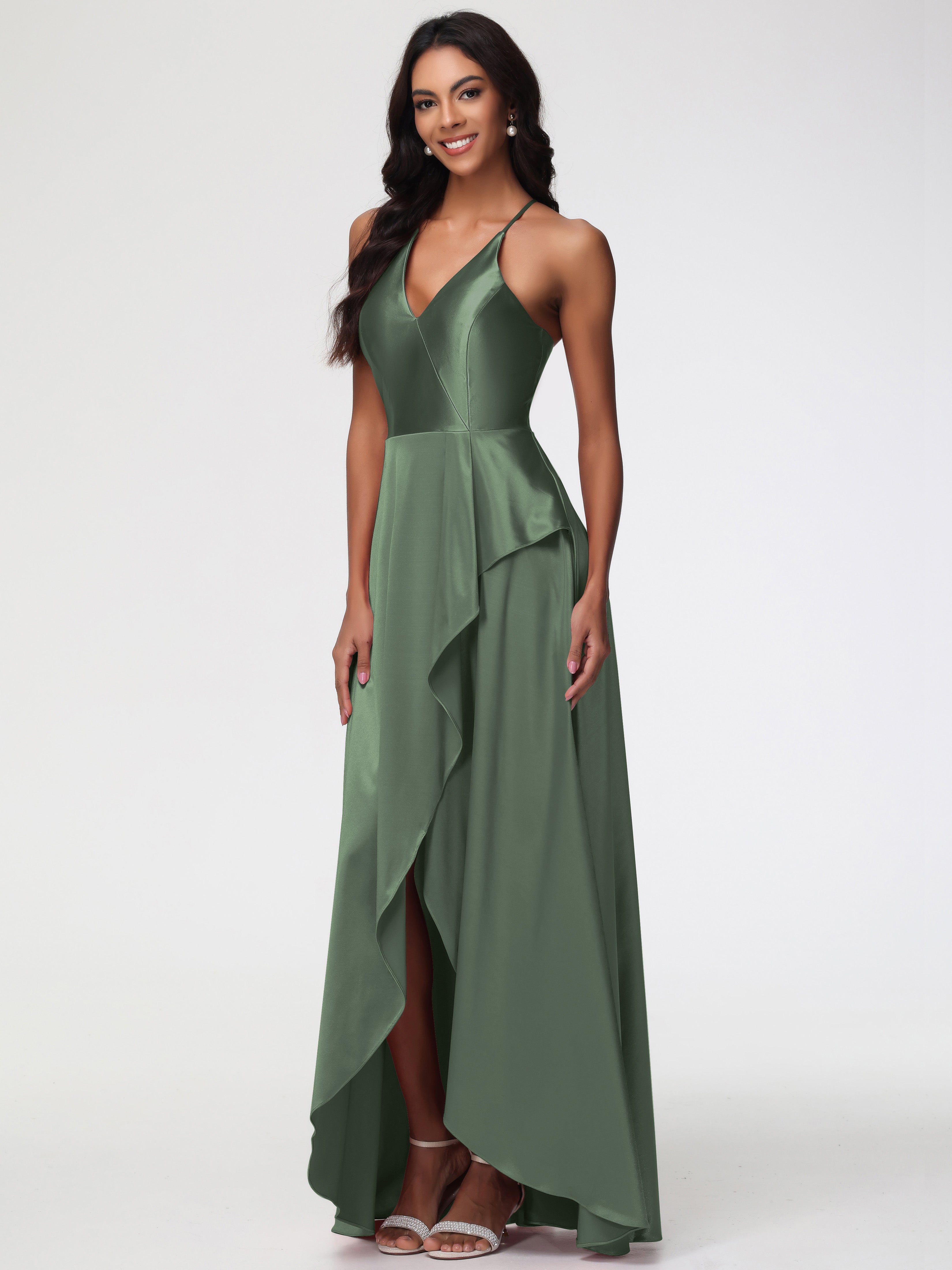 Robe Demoiselle D Honneur Olive Robe Asymétrique Demoiselle D Honneur Avec Décolleté En V