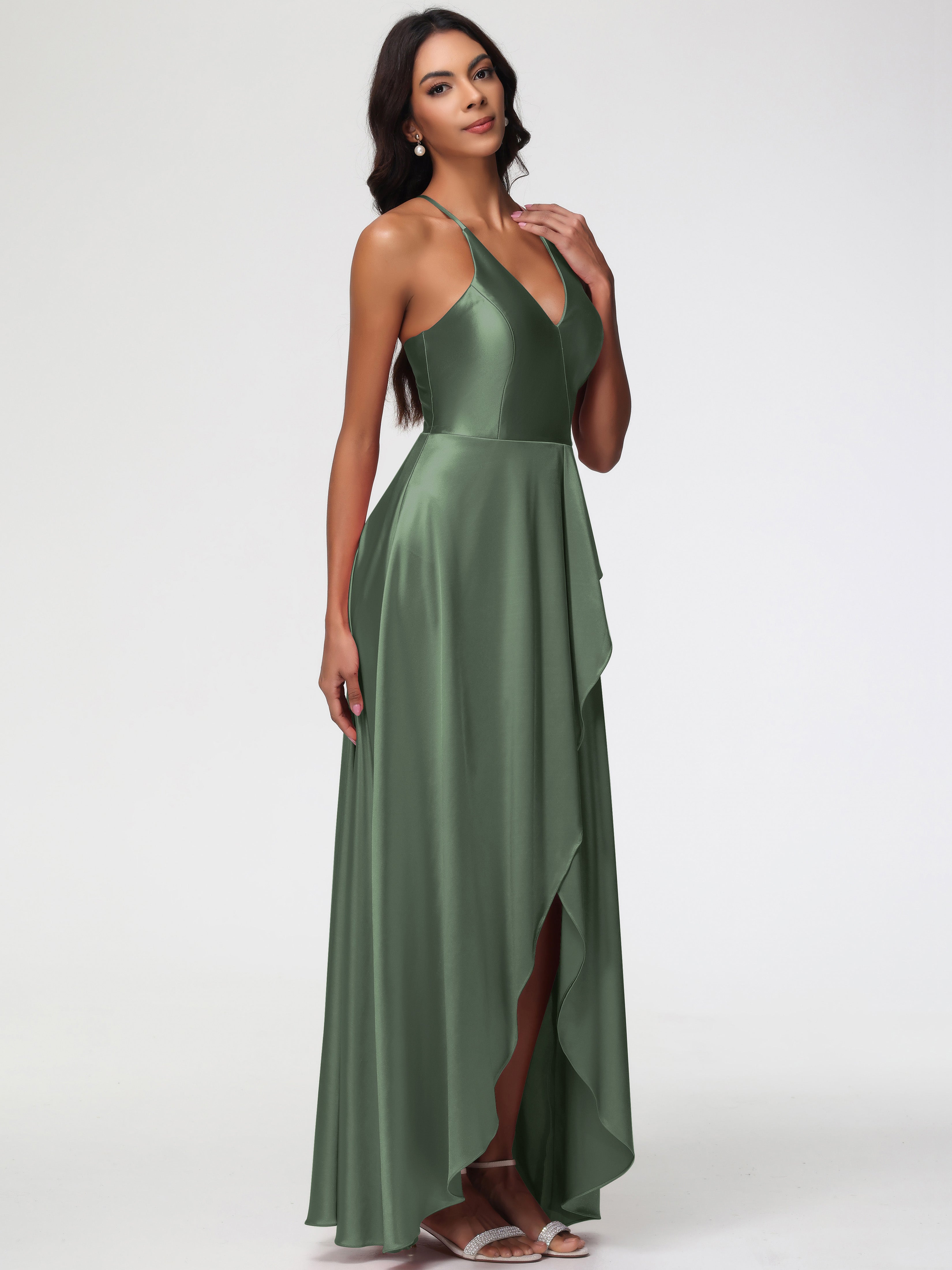 Robe Demoiselle D Honneur Olive Robe Asymétrique Demoiselle D Honneur Avec Décolleté En V