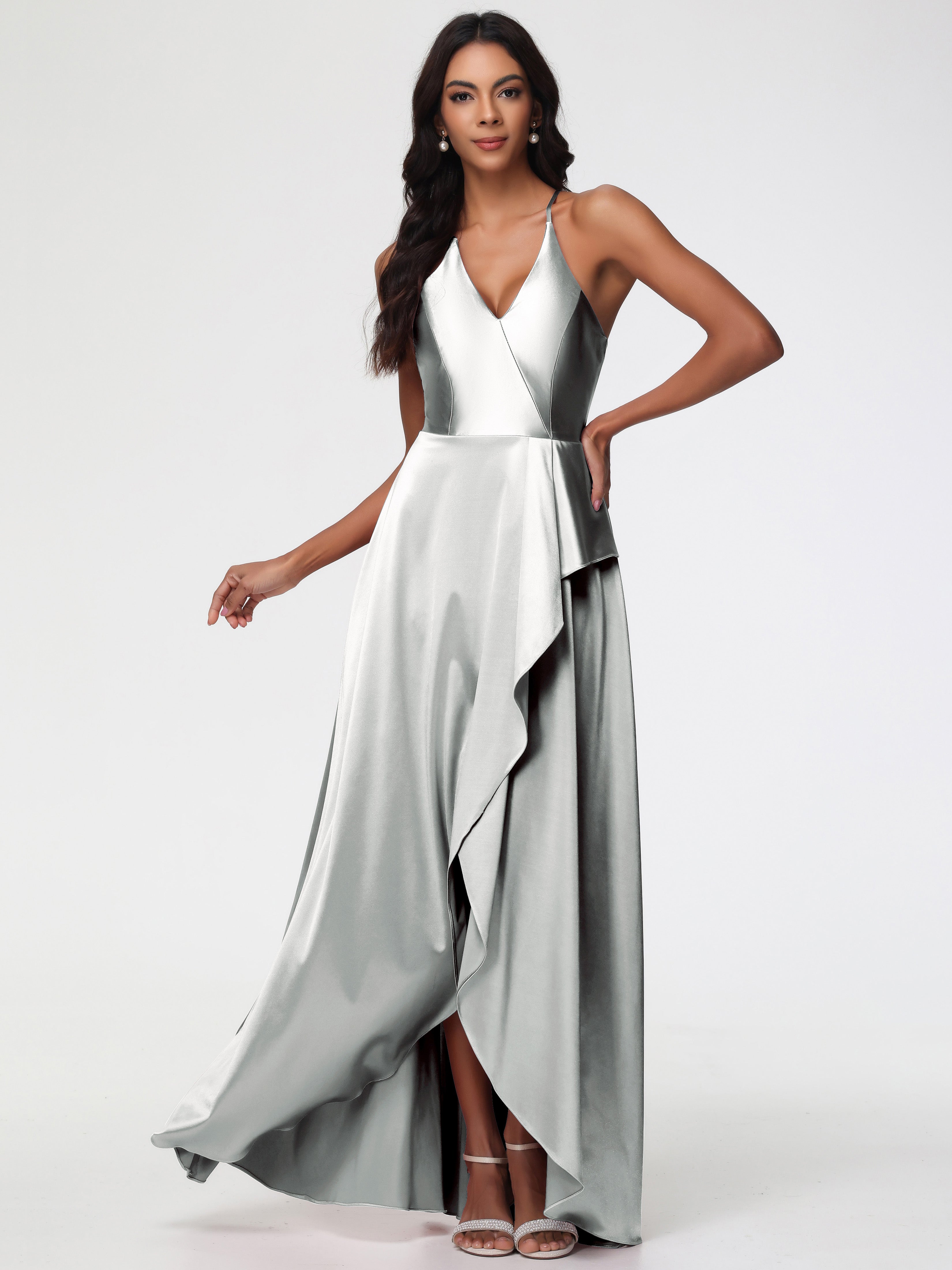 Robe Argentée Demoiselle D Honneur Robe Asymétrique Demoiselle D Honneur Avec Décolleté En V