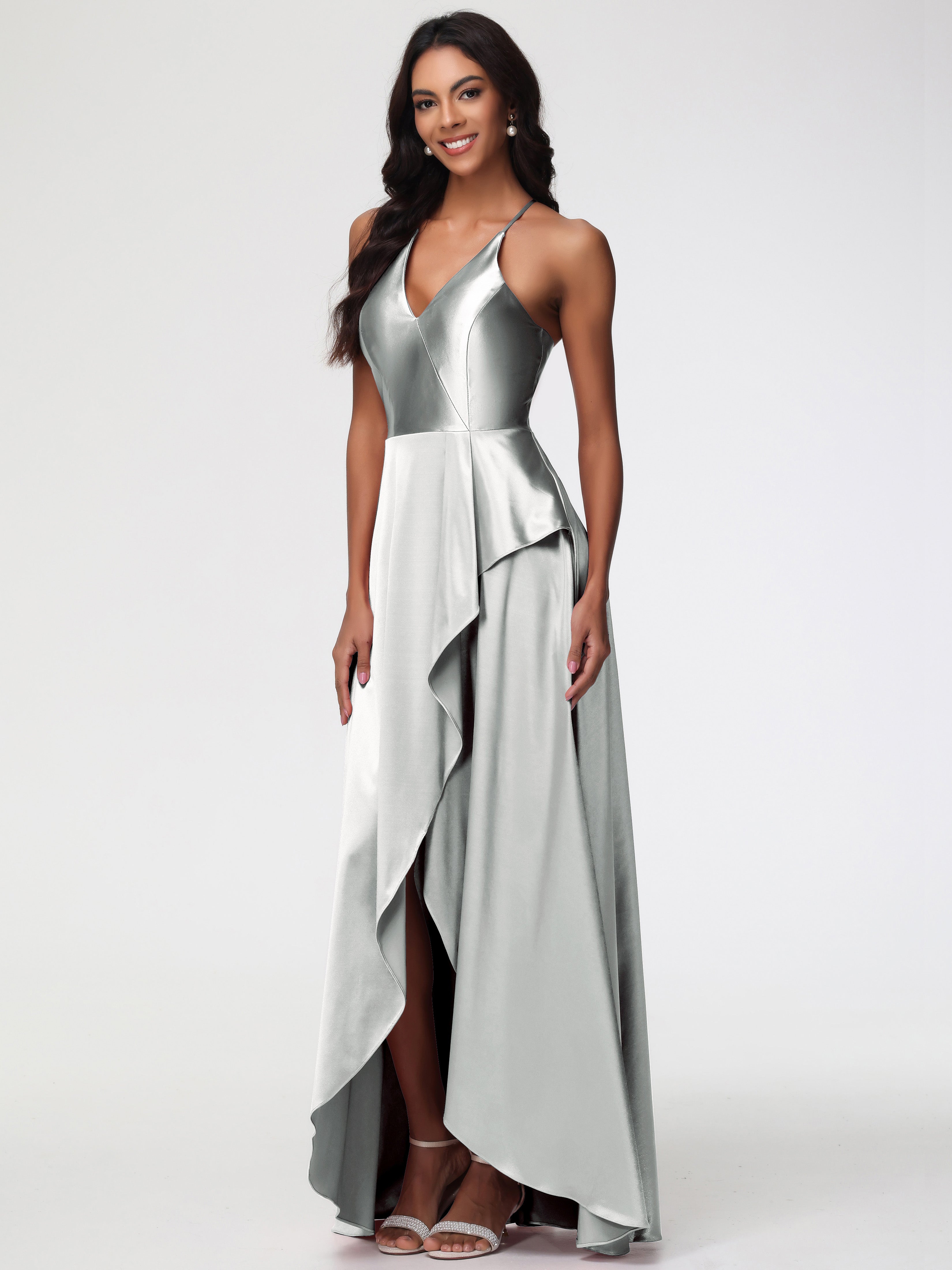 Robe Argentée Demoiselle D Honneur Robe Asymétrique Demoiselle D Honneur Avec Décolleté En V