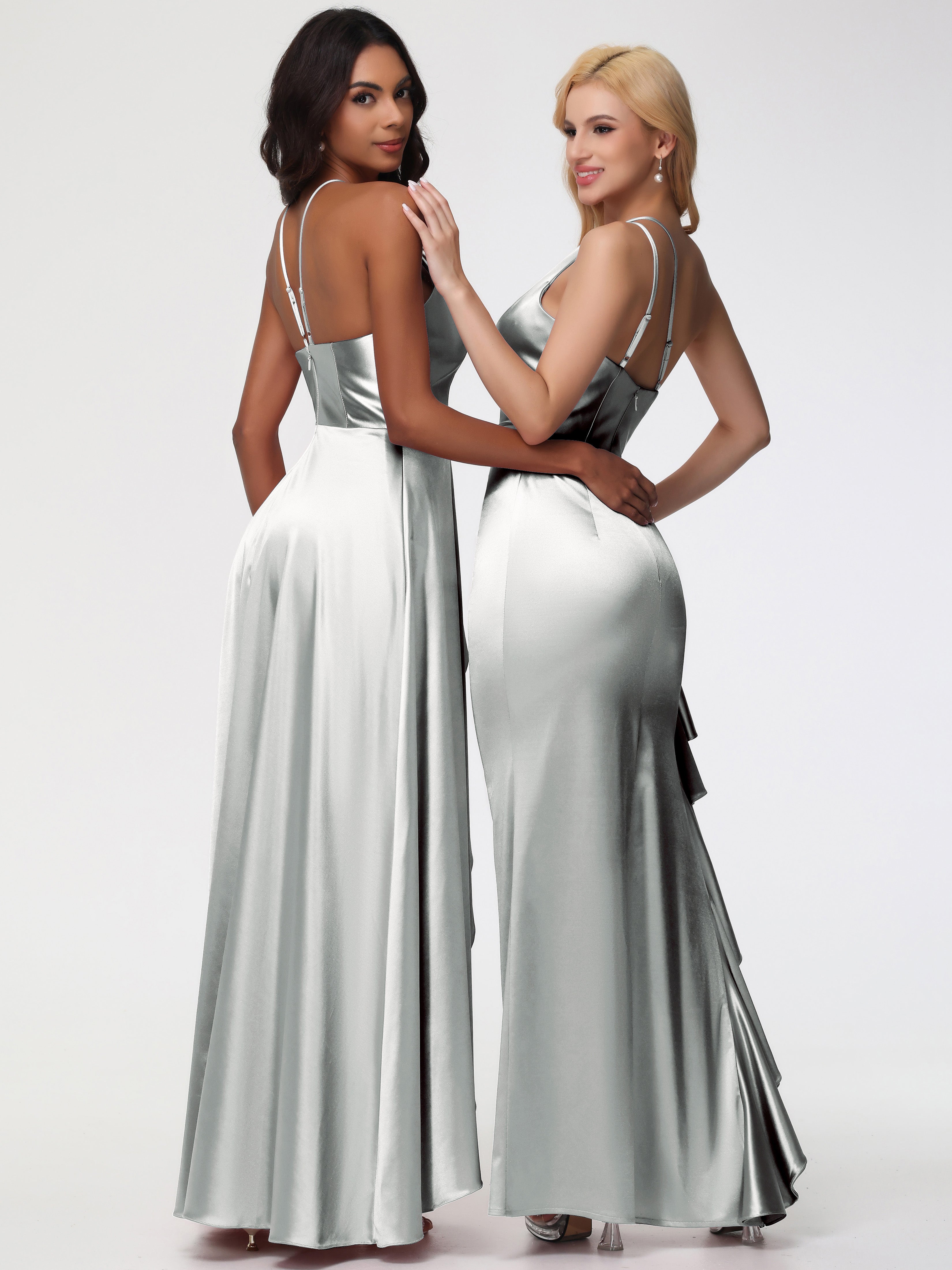 Robe Argentée Demoiselle D Honneur Robe Asymétrique Demoiselle D Honneur Avec Décolleté En V