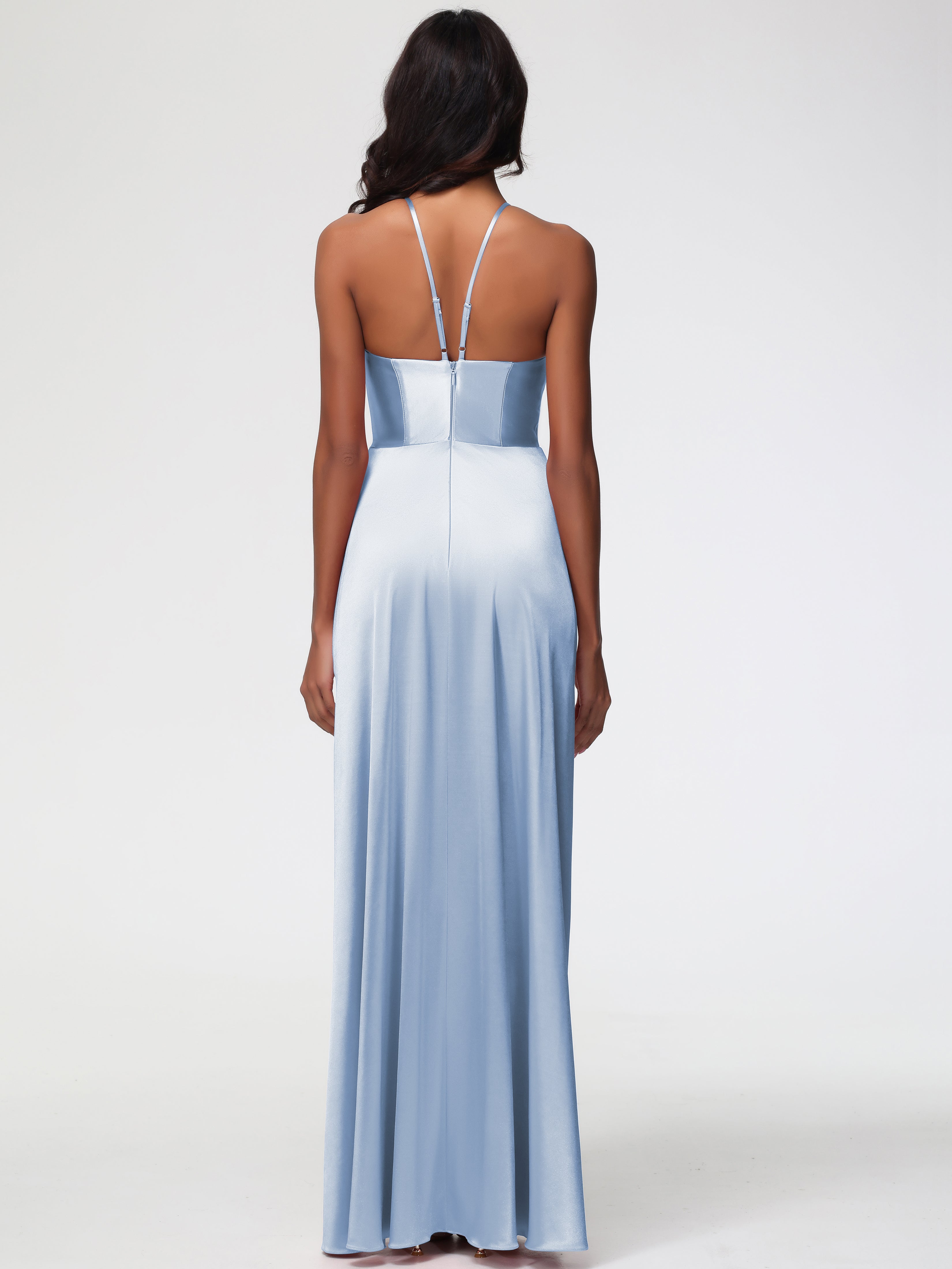 Demoiselle D Honneur Bleu Ciel Robe Asymétrique Demoiselle D Honneur Avec Décolleté En V