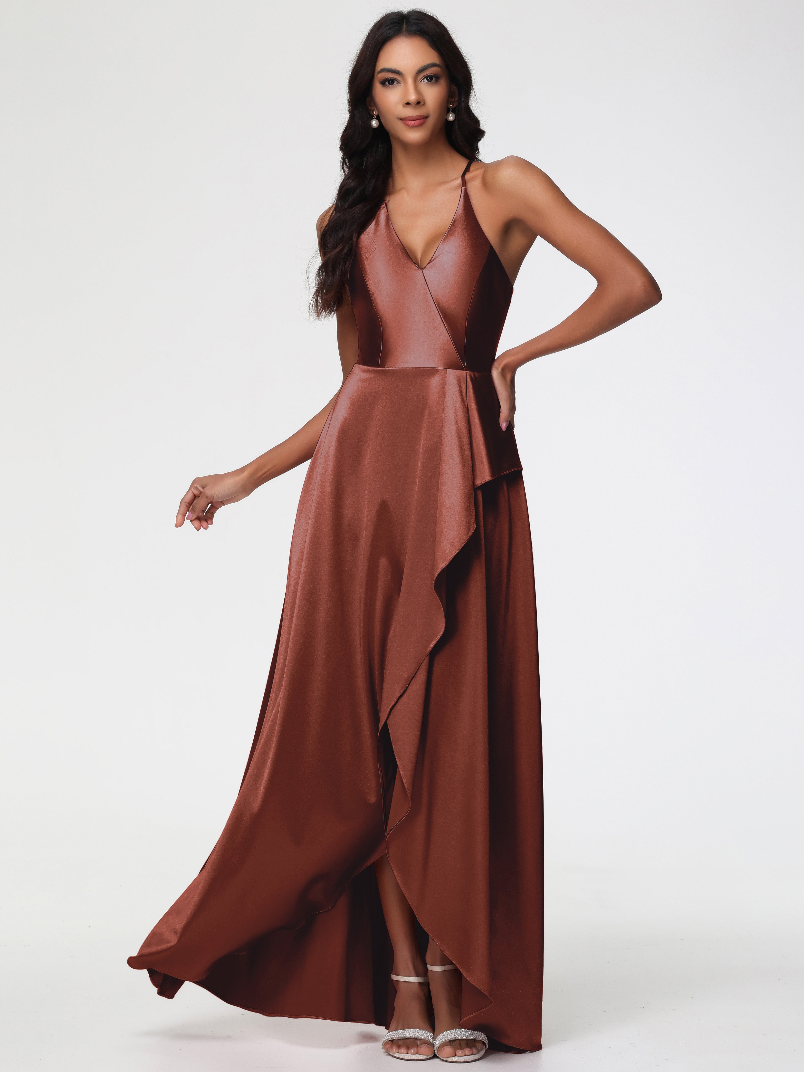 Robe Terracotta Demoiselle D Honneur Robe Asymétrique Demoiselle D Honneur Avec Décolleté En V