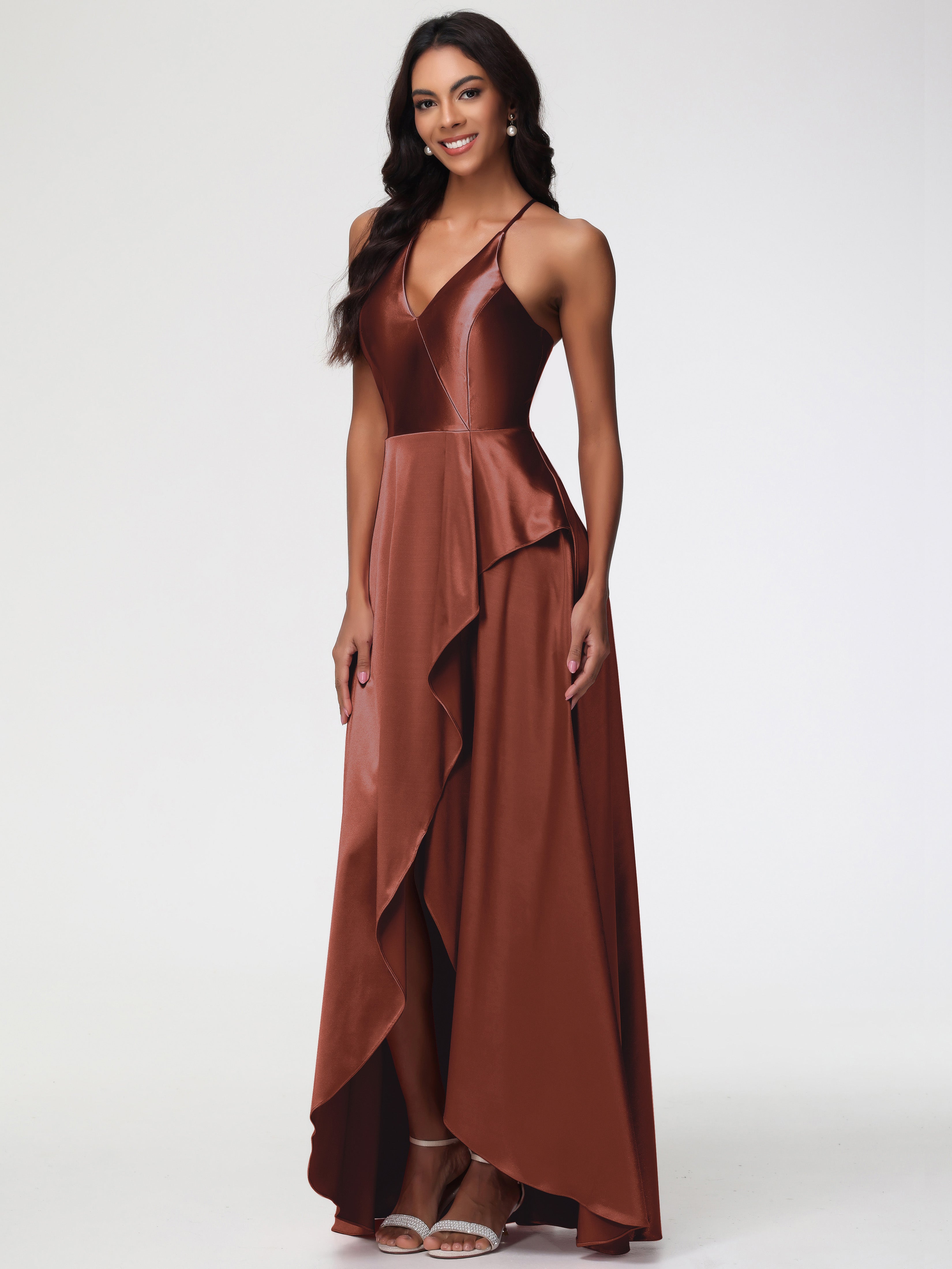 Robe Terracotta Demoiselle D Honneur Robe Asymétrique Demoiselle D Honneur Avec Décolleté En V