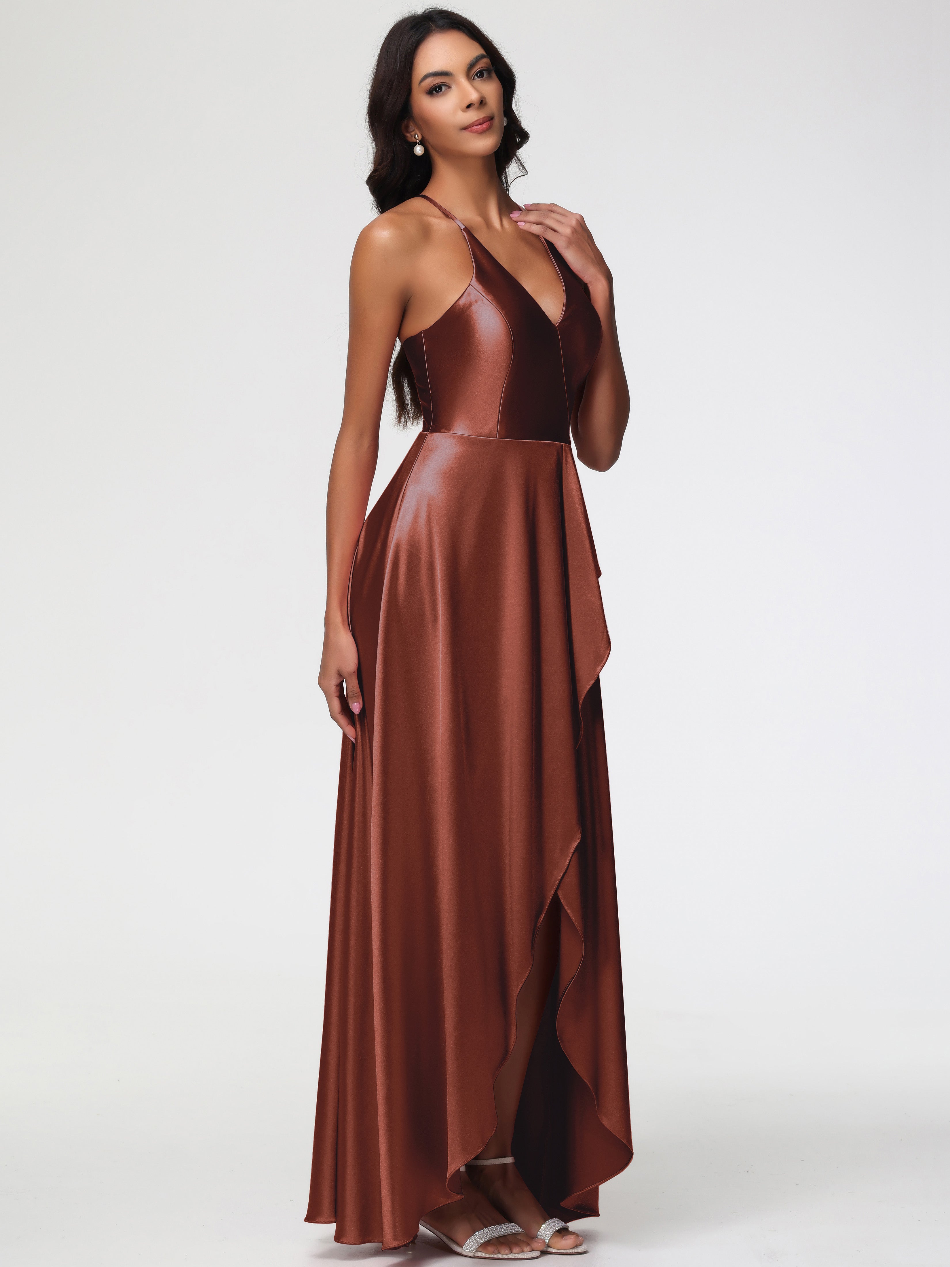 Robe Terracotta Demoiselle D Honneur Robe Asymétrique Demoiselle D Honneur Avec Décolleté En V