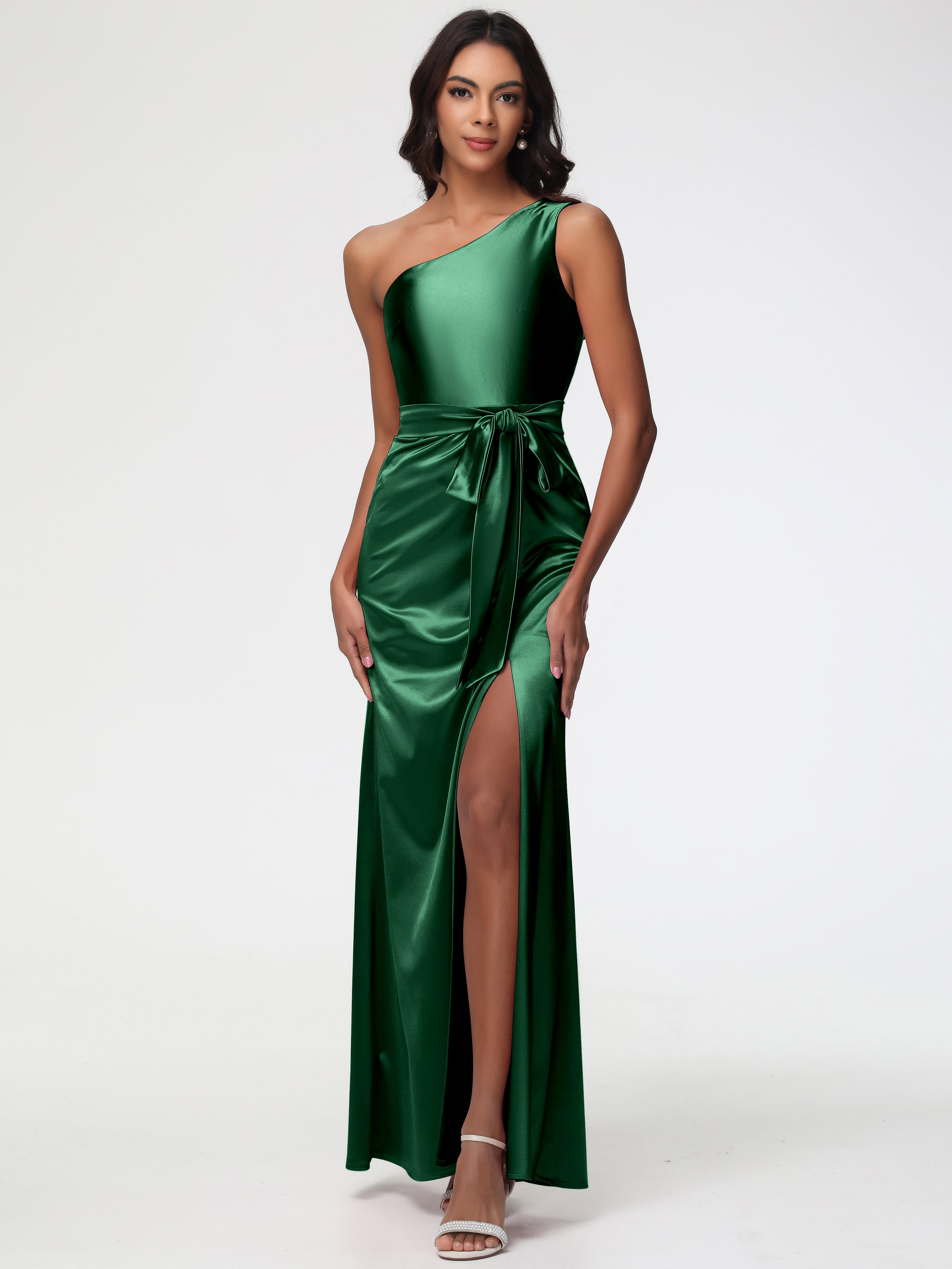 Robes De Demoiselle D'Honneur Vert Foncé Satin Extensible Seule-Épaule Robe Fourreau Demoiselle D Honneur