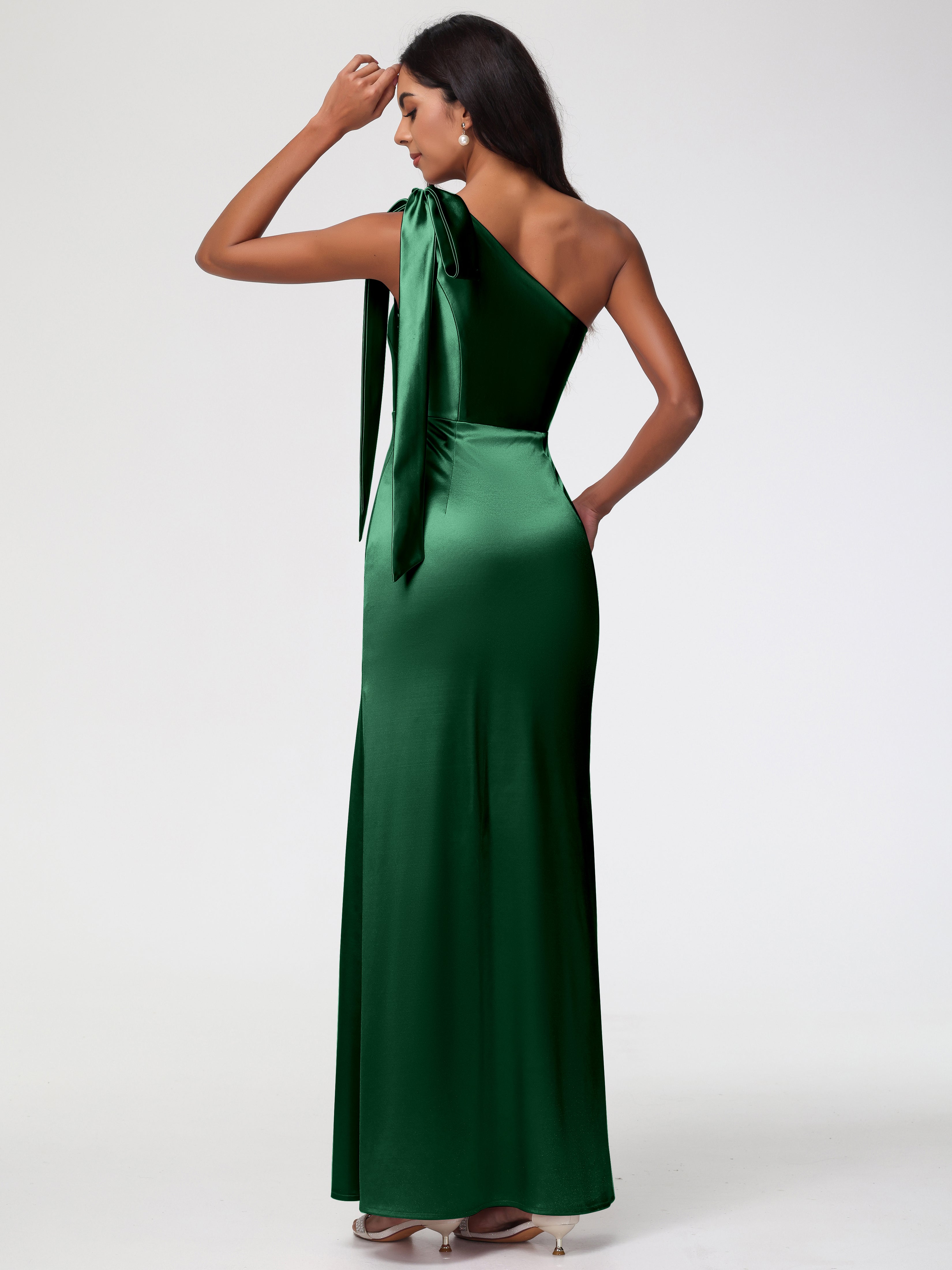 Robes De Demoiselle D'Honneur Vert Foncé Satin Extensible Seule-Épaule Robe Fourreau Demoiselle D Honneur