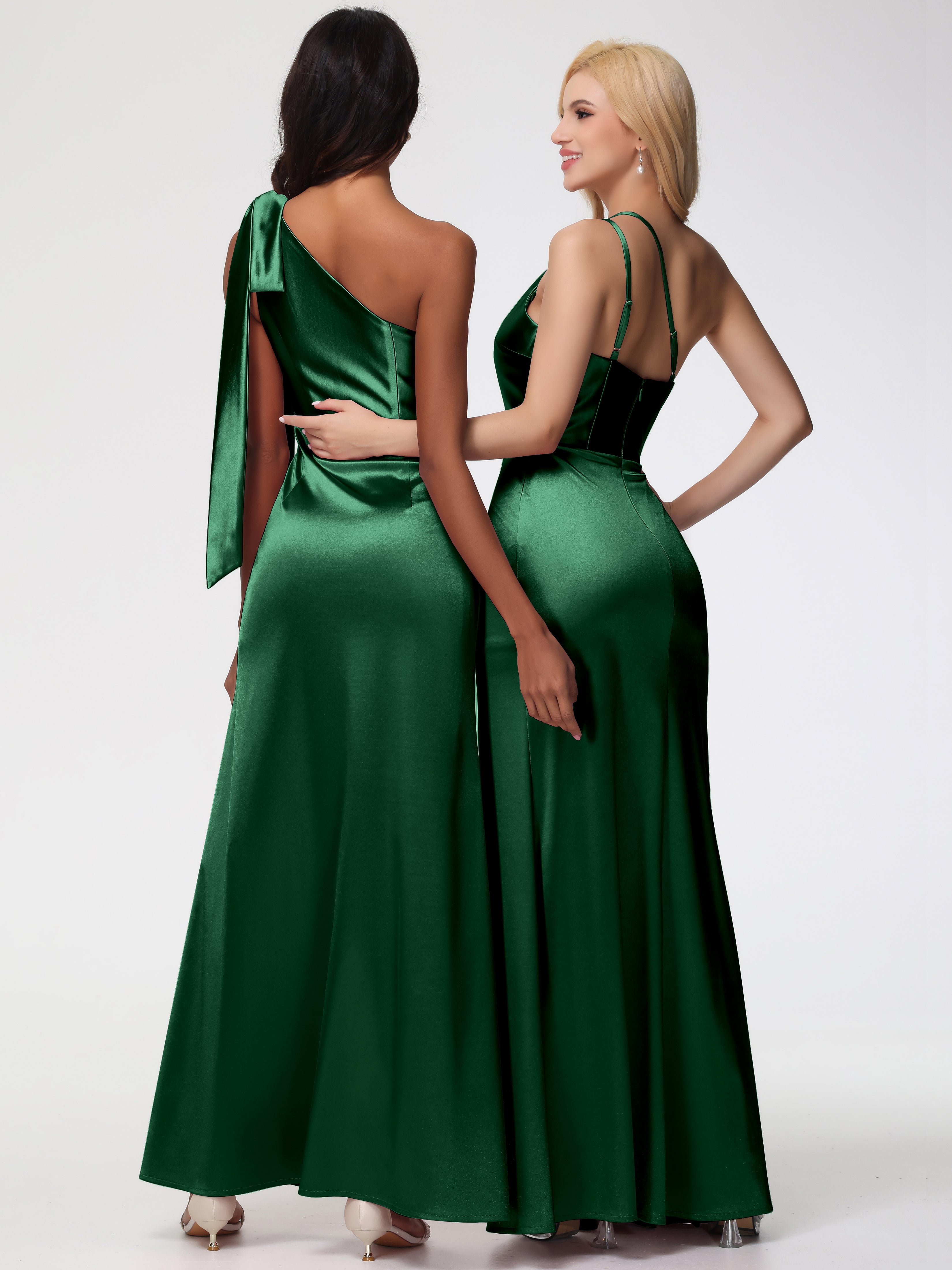 Robes De Demoiselle D'Honneur Vert Foncé Satin Extensible Seule-Épaule Robe Fourreau Demoiselle D Honneur