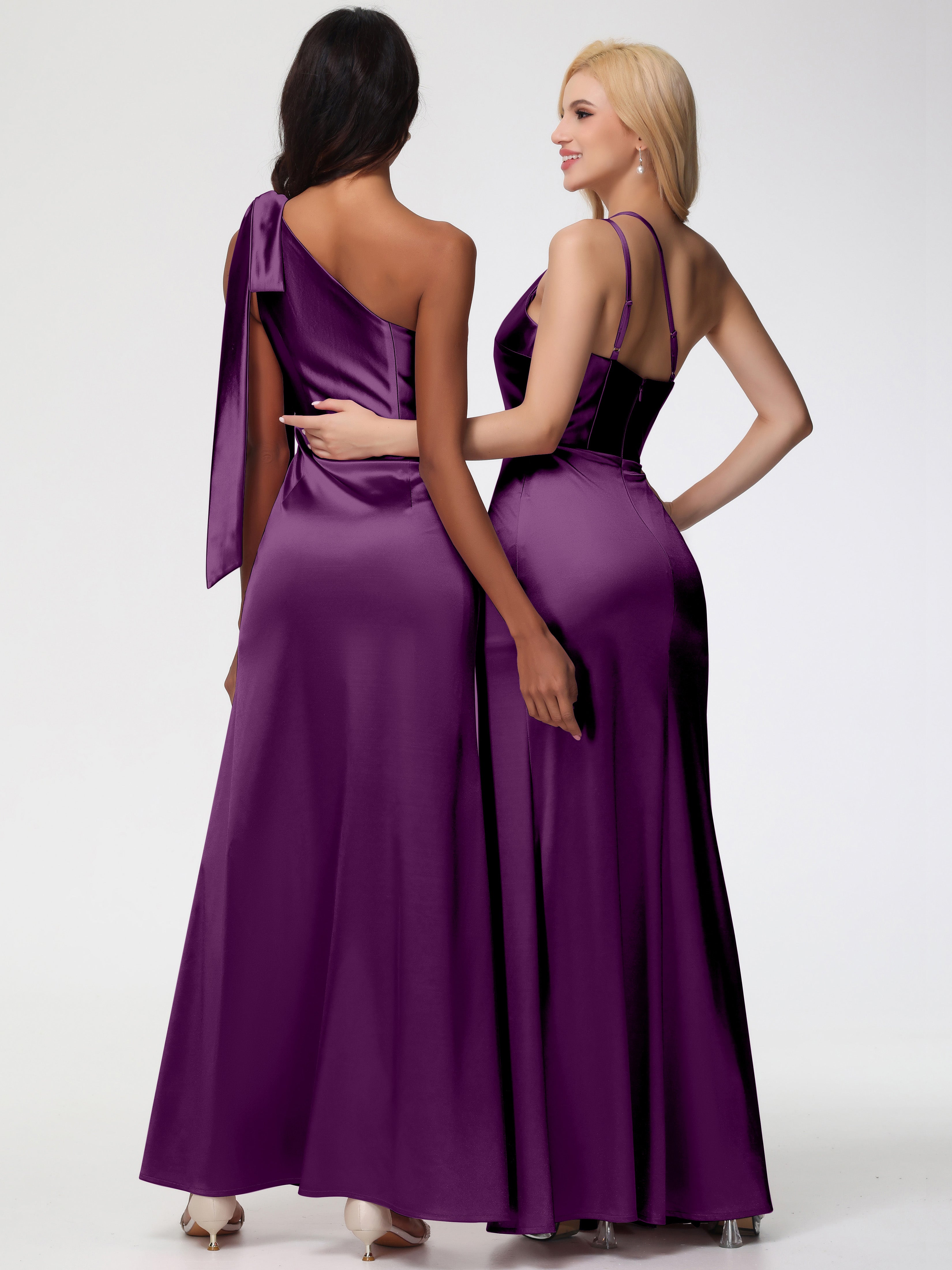 Robes De Demoiselle D'Honneur En Raisin Satin Extensible Seule-Épaule Robe Fourreau Demoiselle D Honneur