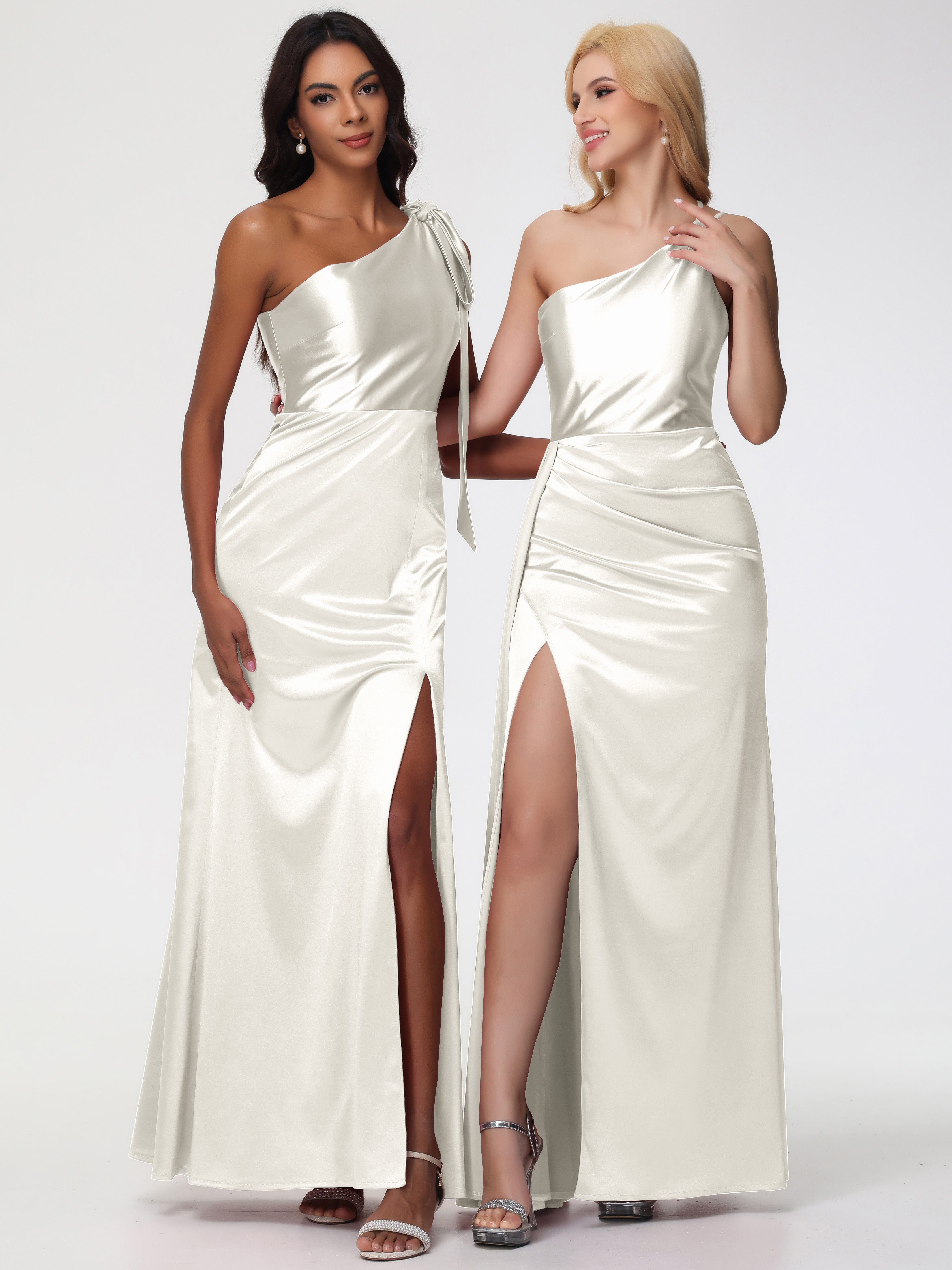 Robes De Demoiselle D'Honneur Ivoire Satin Extensible Seule-Épaule Robe Fourreau Demoiselle D Honneur