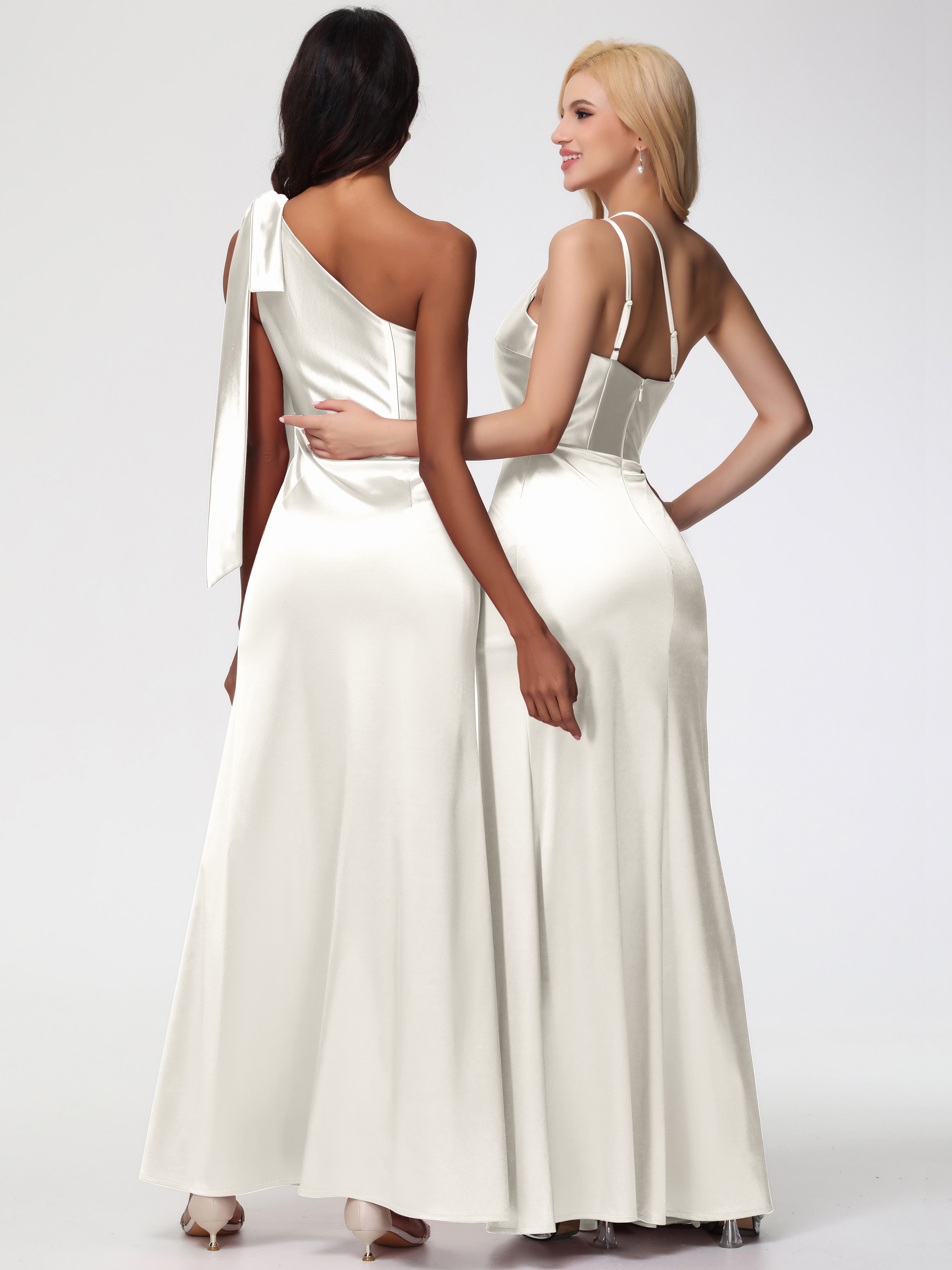 Robes De Demoiselle D'Honneur Ivoire Satin Extensible Seule-Épaule Robe Fourreau Demoiselle D Honneur