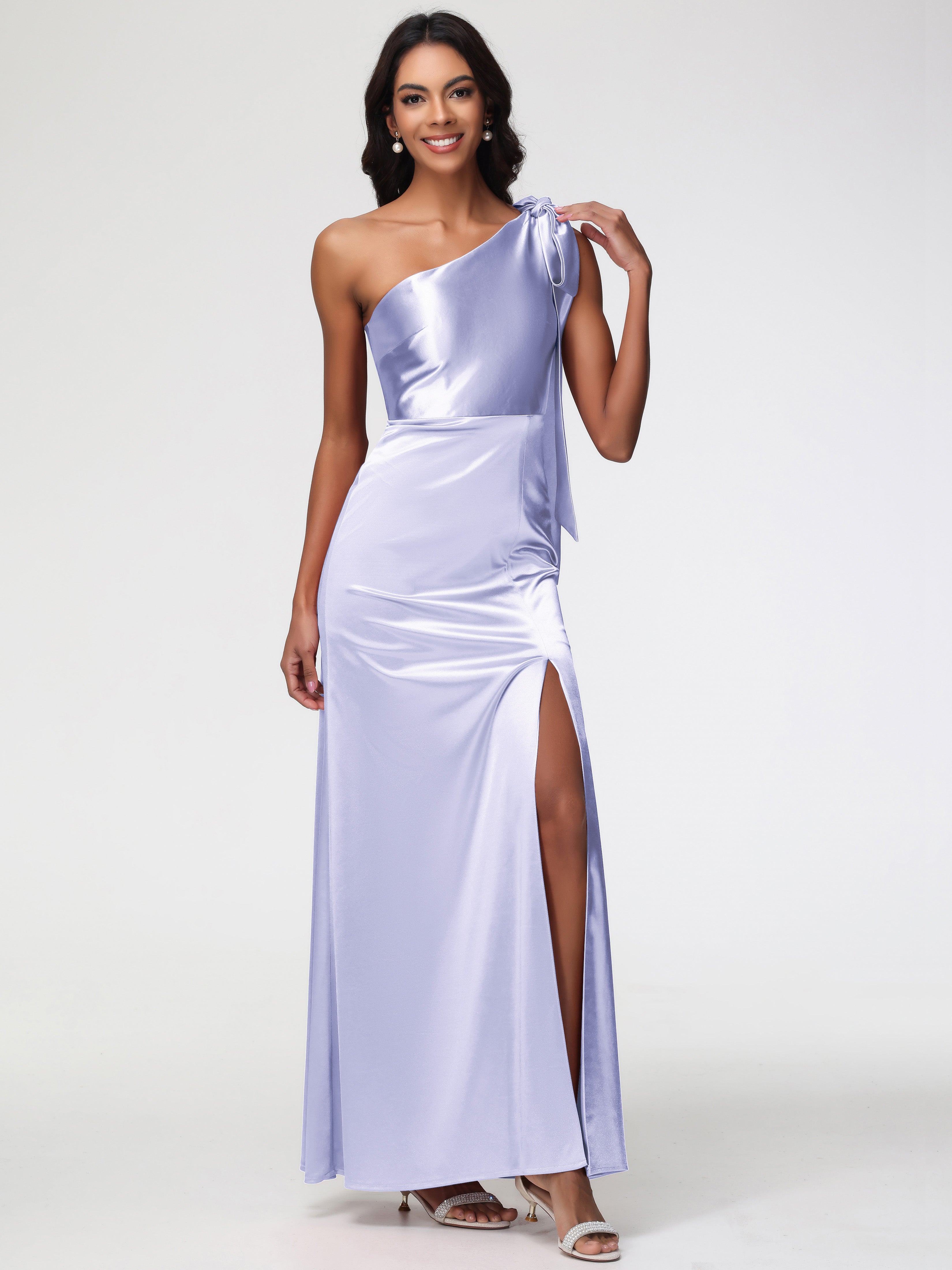 Robes De Demoiselle D'Honneur Lavande Satin Extensible Seule-Épaule Robe Fourreau Demoiselle D Honneur
