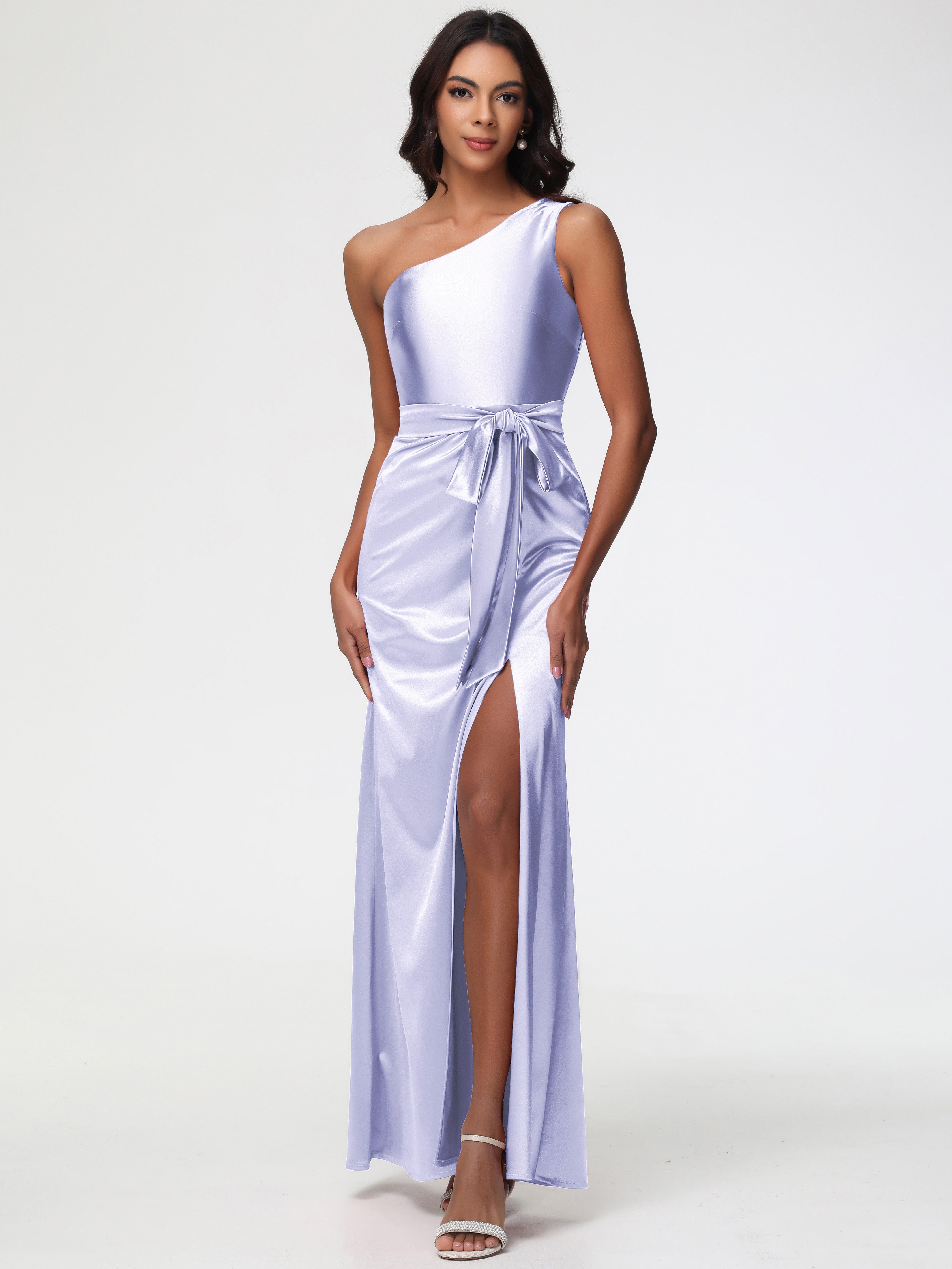 Robes De Demoiselle D'Honneur Lavande Satin Extensible Seule-Épaule Robe Fourreau Demoiselle D Honneur