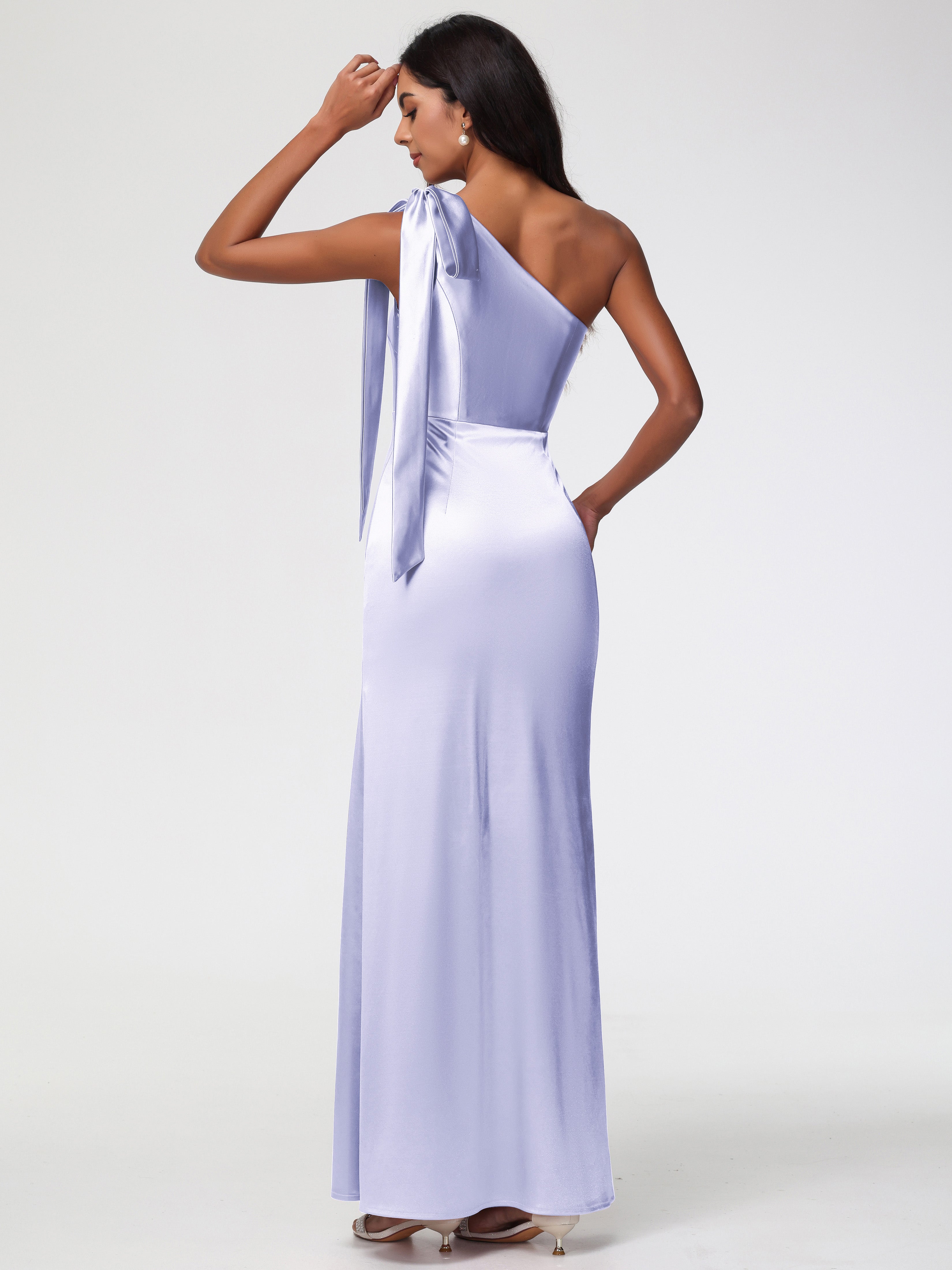 Robes De Demoiselle D'Honneur Lavande Satin Extensible Seule-Épaule Robe Fourreau Demoiselle D Honneur