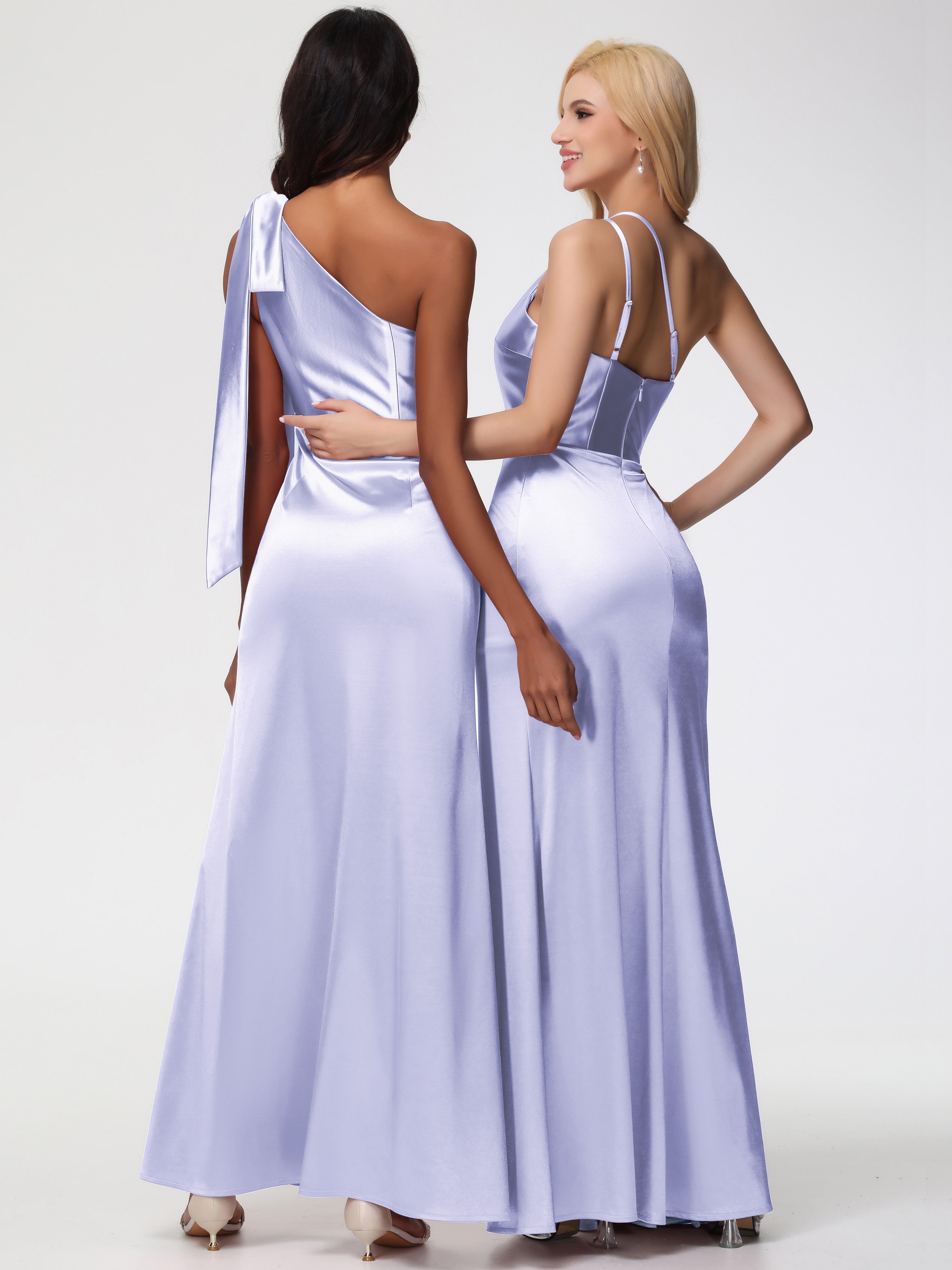 Robes De Demoiselle D'Honneur Lavande Satin Extensible Seule-Épaule Robe Fourreau Demoiselle D Honneur