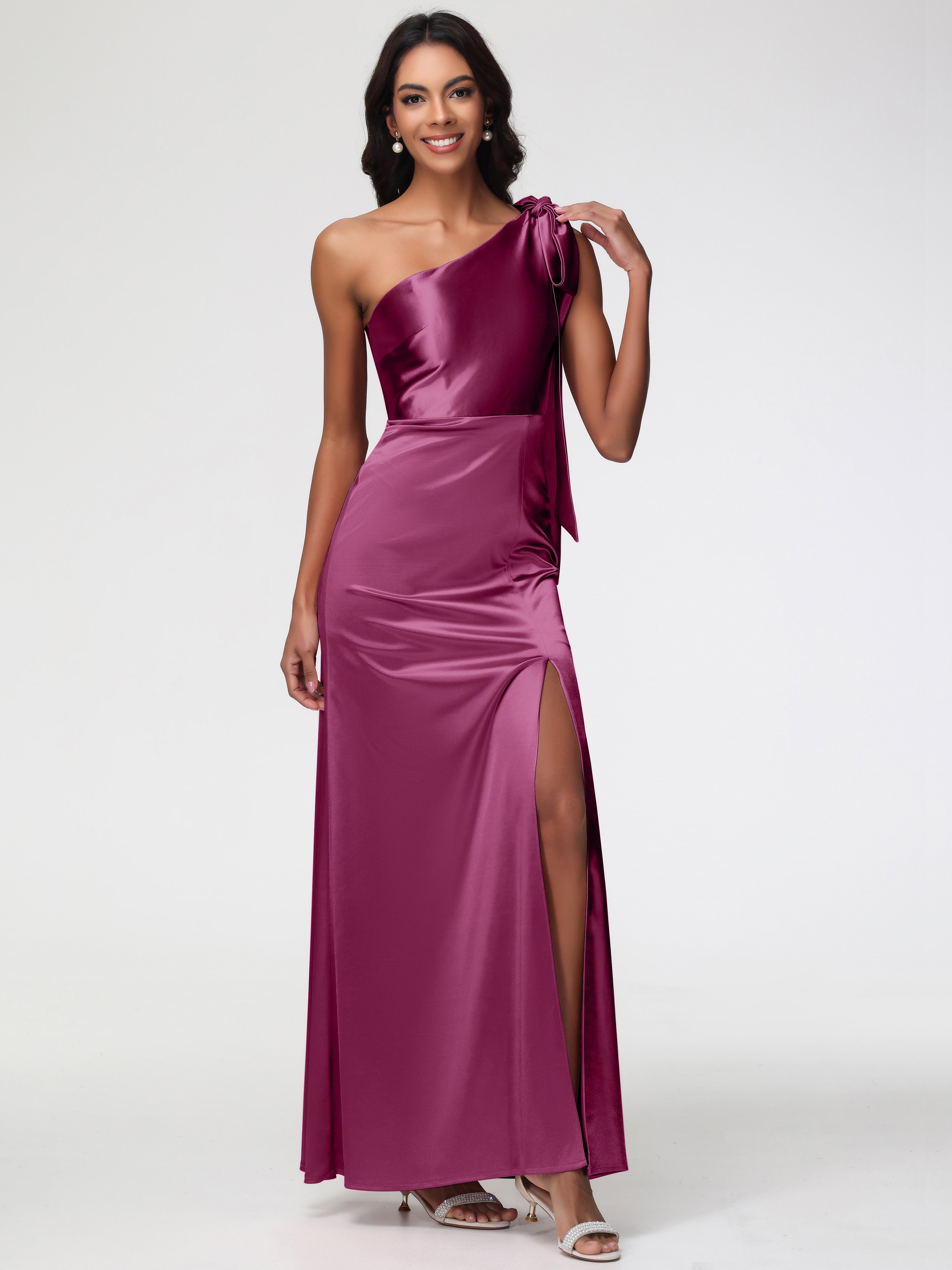 Robes De Demoiselle D'Honneur Mure Satin Extensible Seule-Épaule Robe Fourreau Demoiselle D Honneur