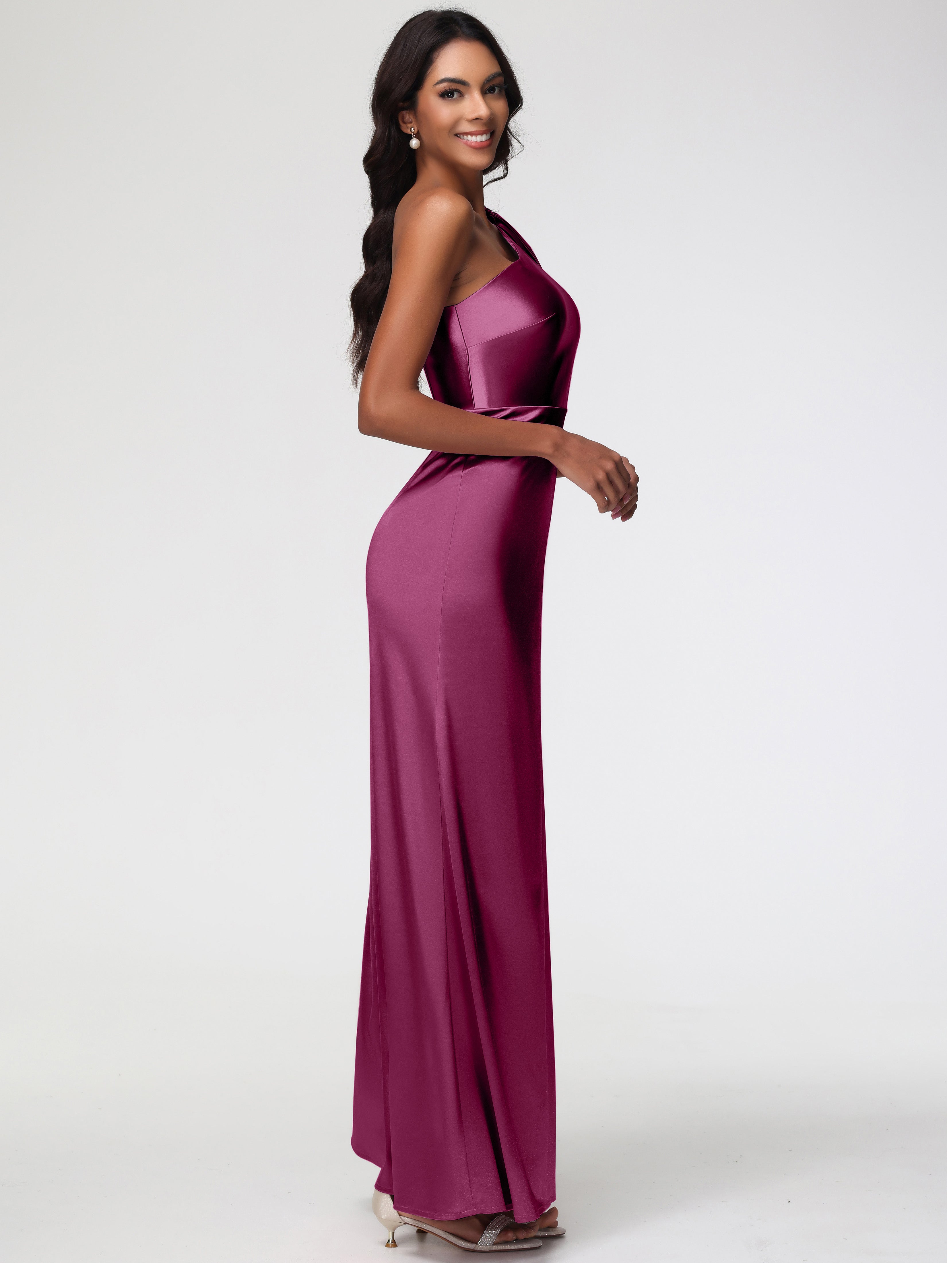 Robes De Demoiselle D'Honneur Mure Satin Extensible Seule-Épaule Robe Fourreau Demoiselle D Honneur