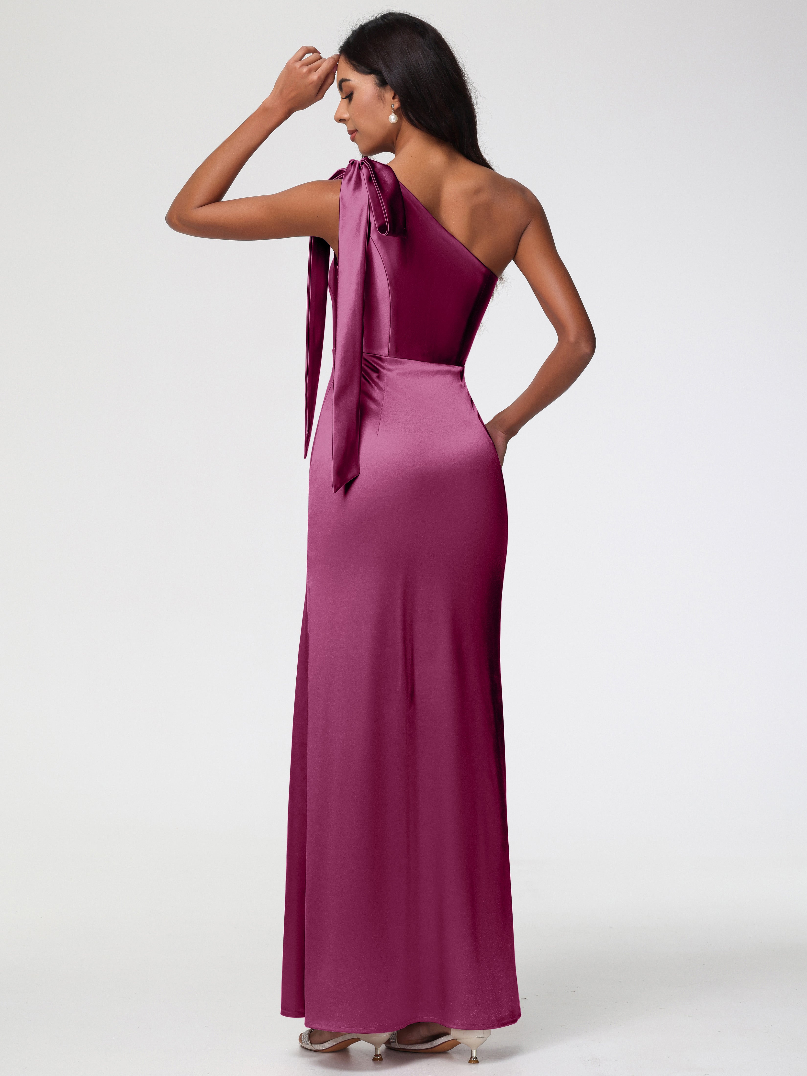 Robes De Demoiselle D'Honneur Mure Satin Extensible Seule-Épaule Robe Fourreau Demoiselle D Honneur