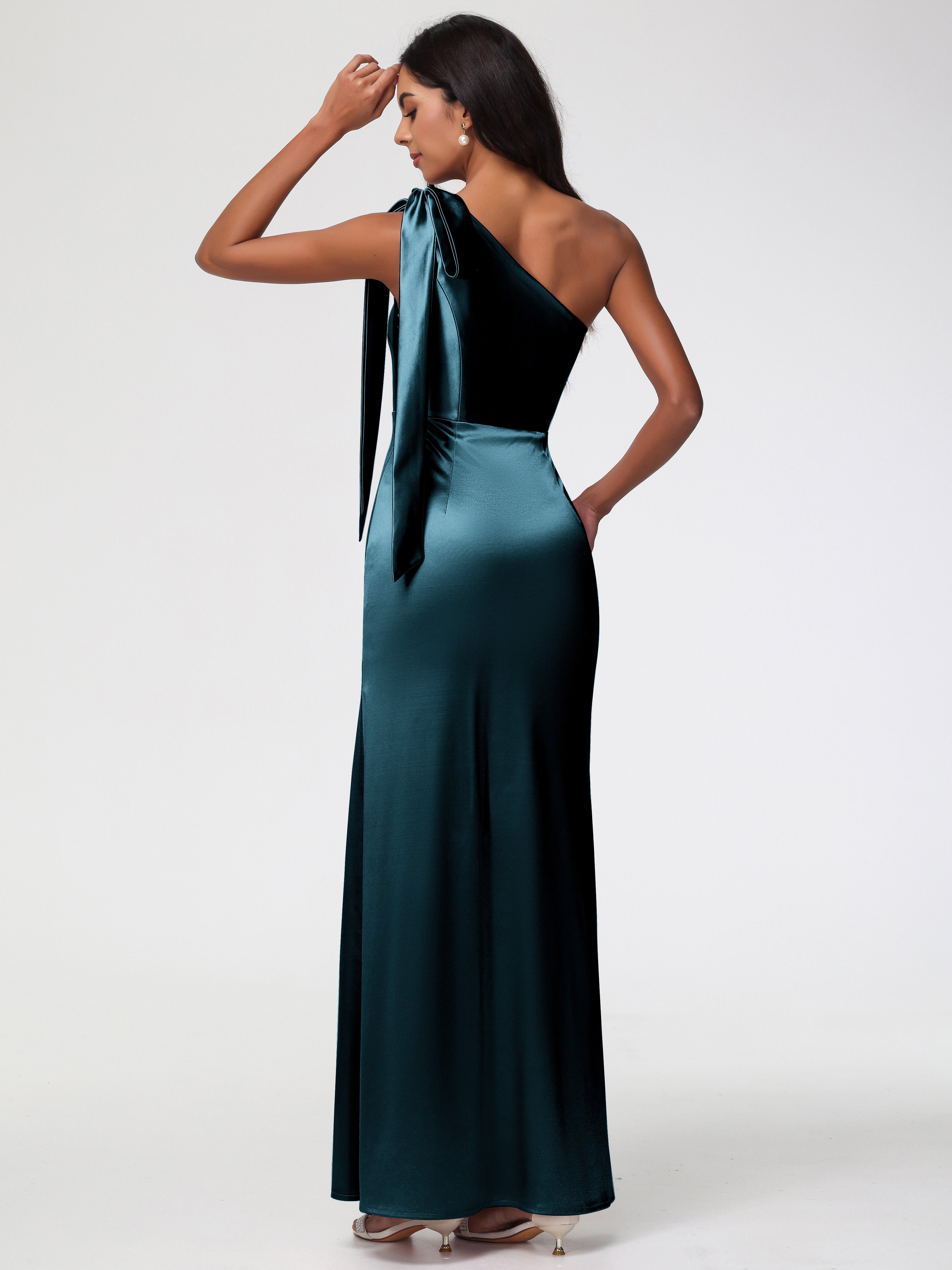 Robes De Demoiselle D'Honneur Couleur Paon Bon Marché Satin Extensible Seule-Épaule Robe Fourreau Demoiselle D Honneur