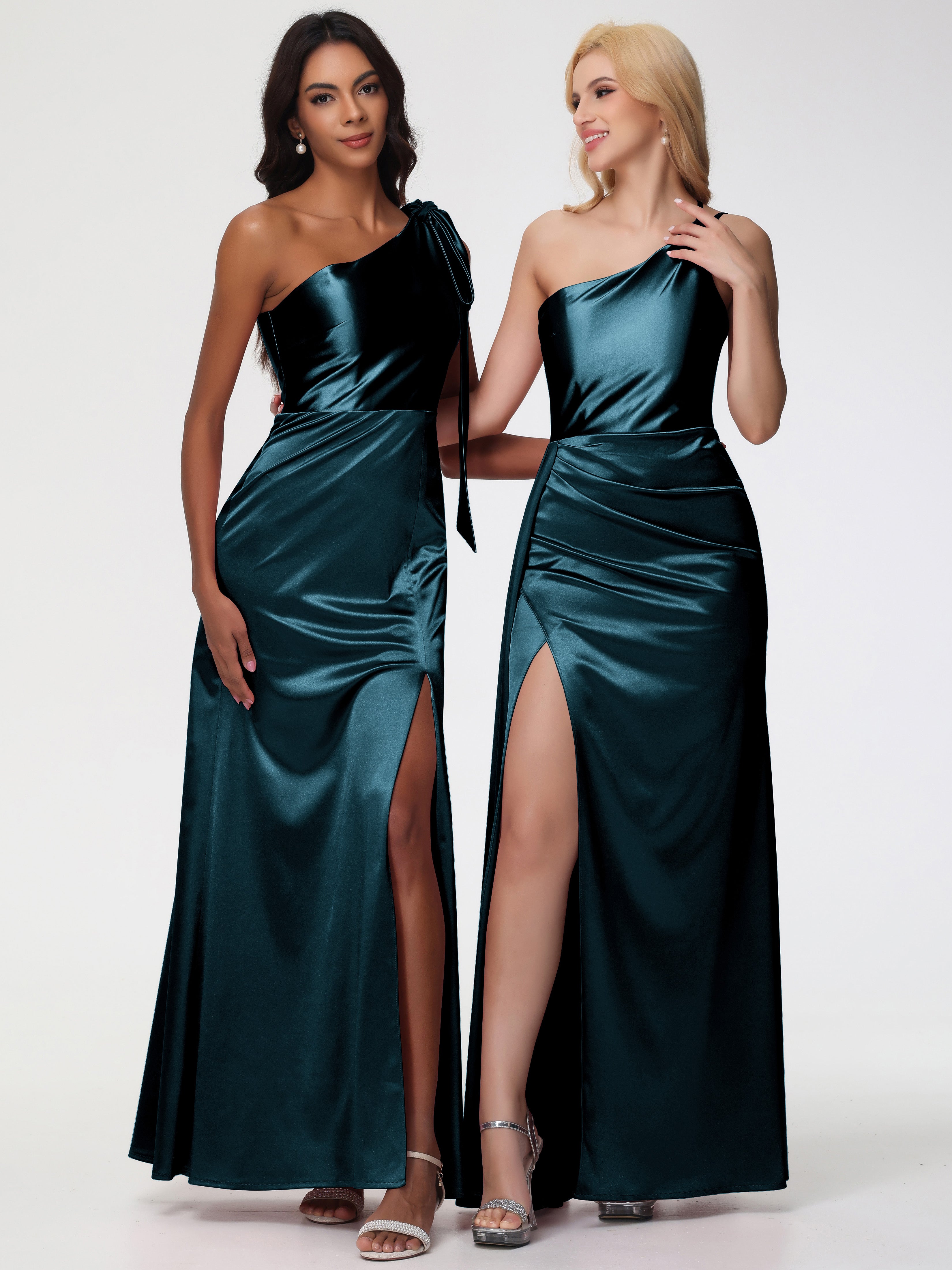 Robes De Demoiselle D'Honneur Couleur Paon Bon Marché Satin Extensible Seule-Épaule Robe Fourreau Demoiselle D Honneur