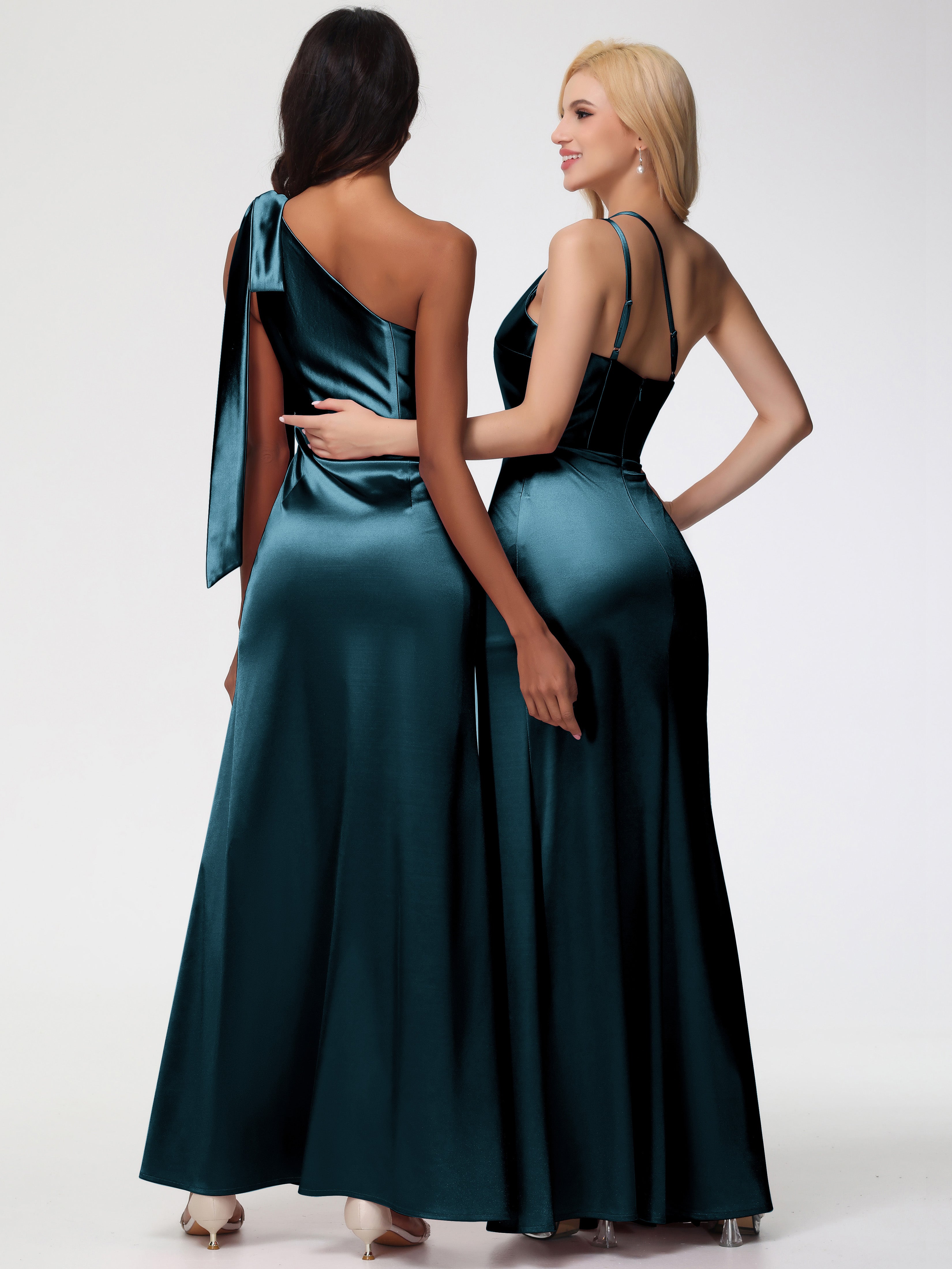 Robes De Demoiselle D'Honneur Couleur Paon Bon Marché Satin Extensible Seule-Épaule Robe Fourreau Demoiselle D Honneur