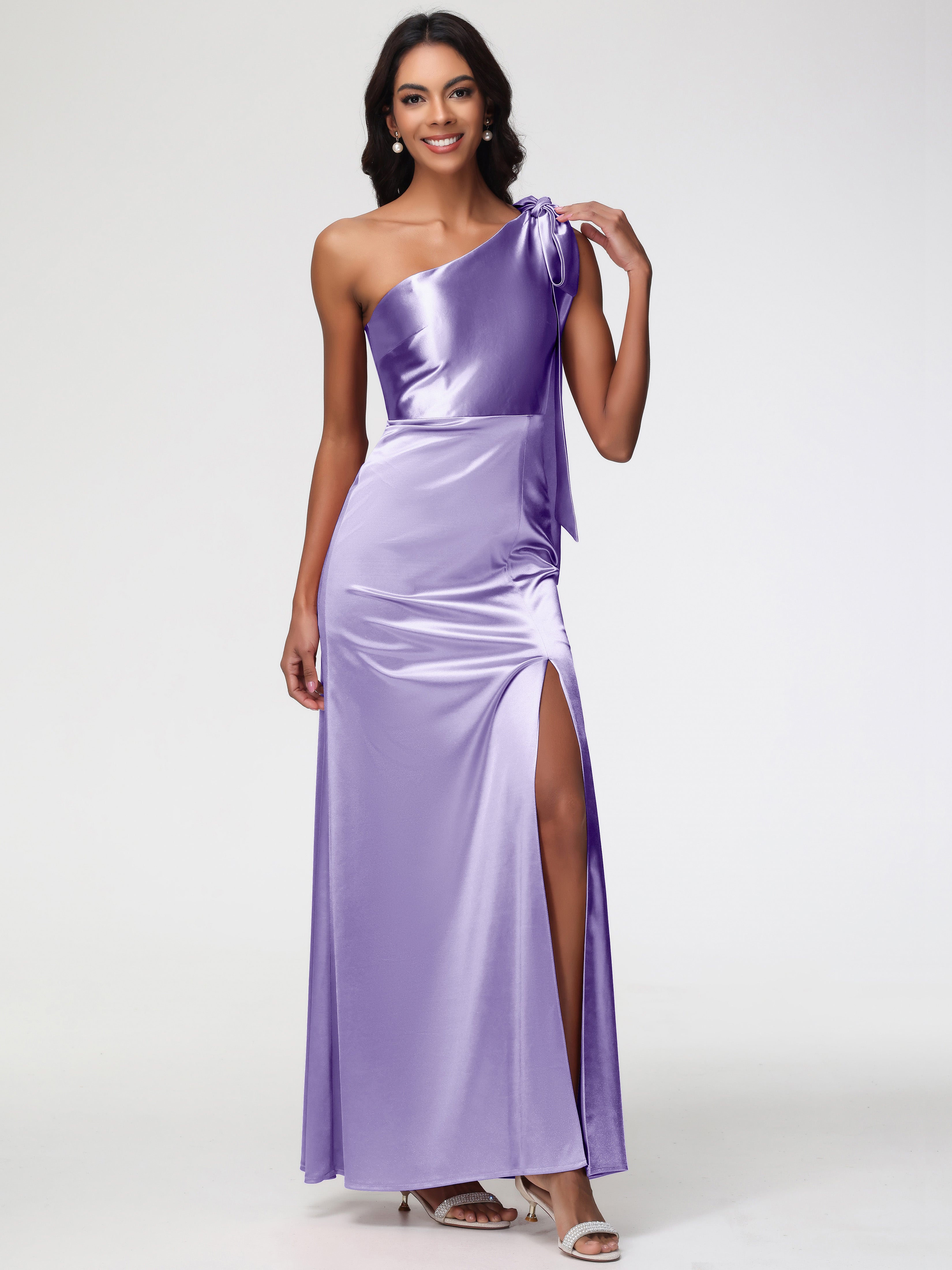 Robes De Demoiselle D'Honneur Tahiti Satin Extensible Seule-Épaule Robe Fourreau Demoiselle D Honneur