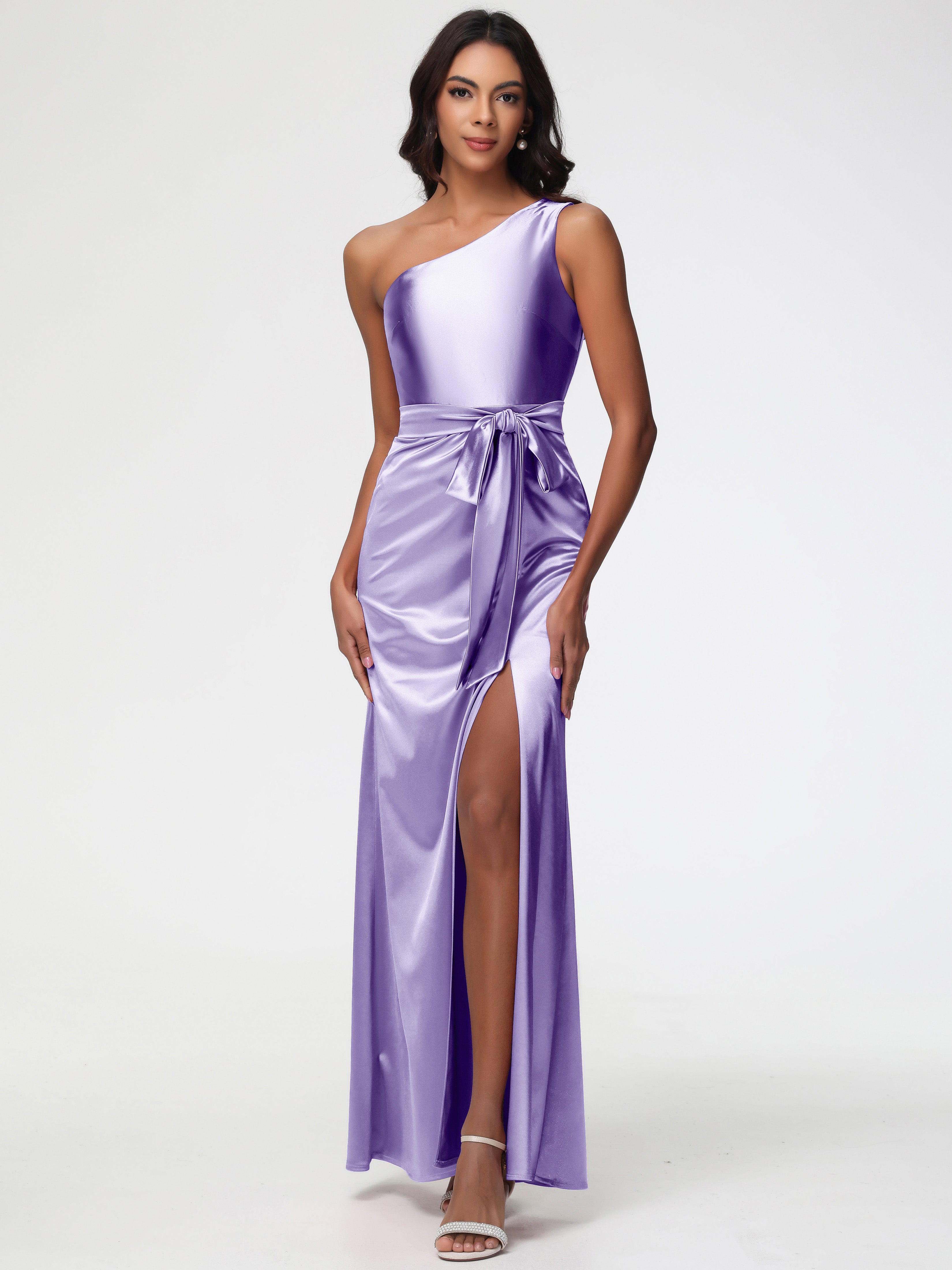 Robes De Demoiselle D'Honneur Tahiti Satin Extensible Seule-Épaule Robe Fourreau Demoiselle D Honneur