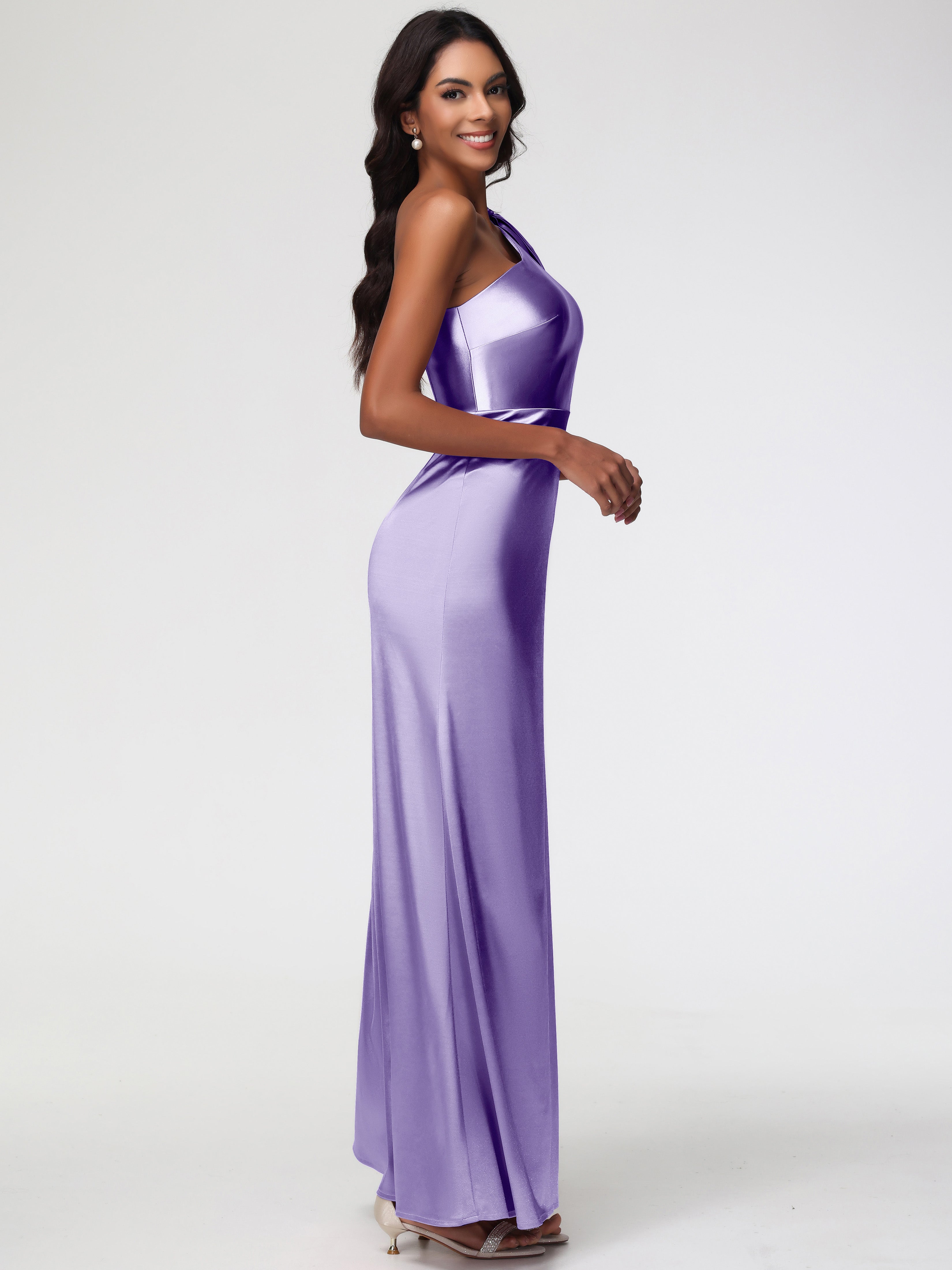 Robes De Demoiselle D'Honneur Tahiti Satin Extensible Seule-Épaule Robe Fourreau Demoiselle D Honneur