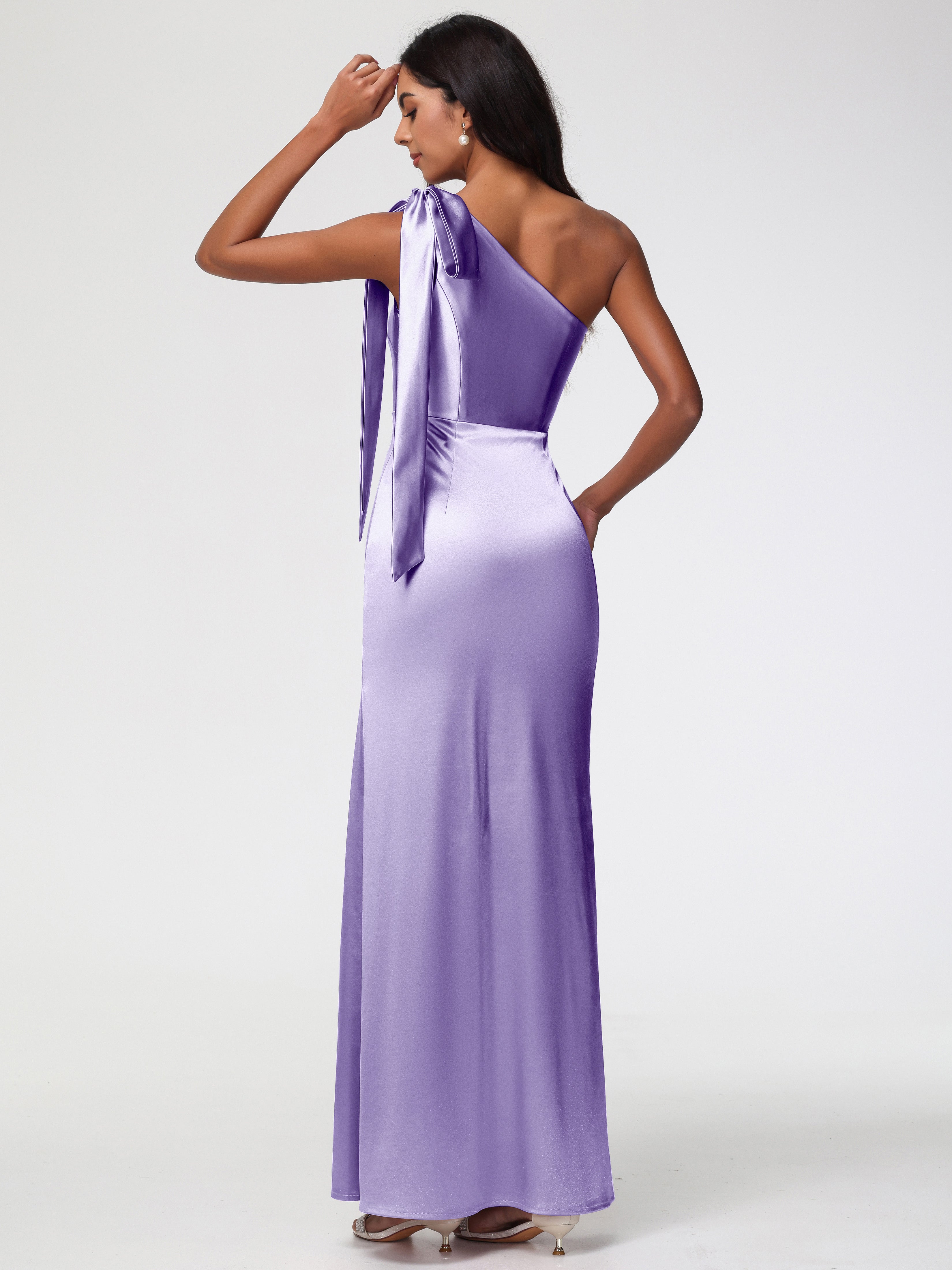 Robes De Demoiselle D'Honneur Tahiti Satin Extensible Seule-Épaule Robe Fourreau Demoiselle D Honneur