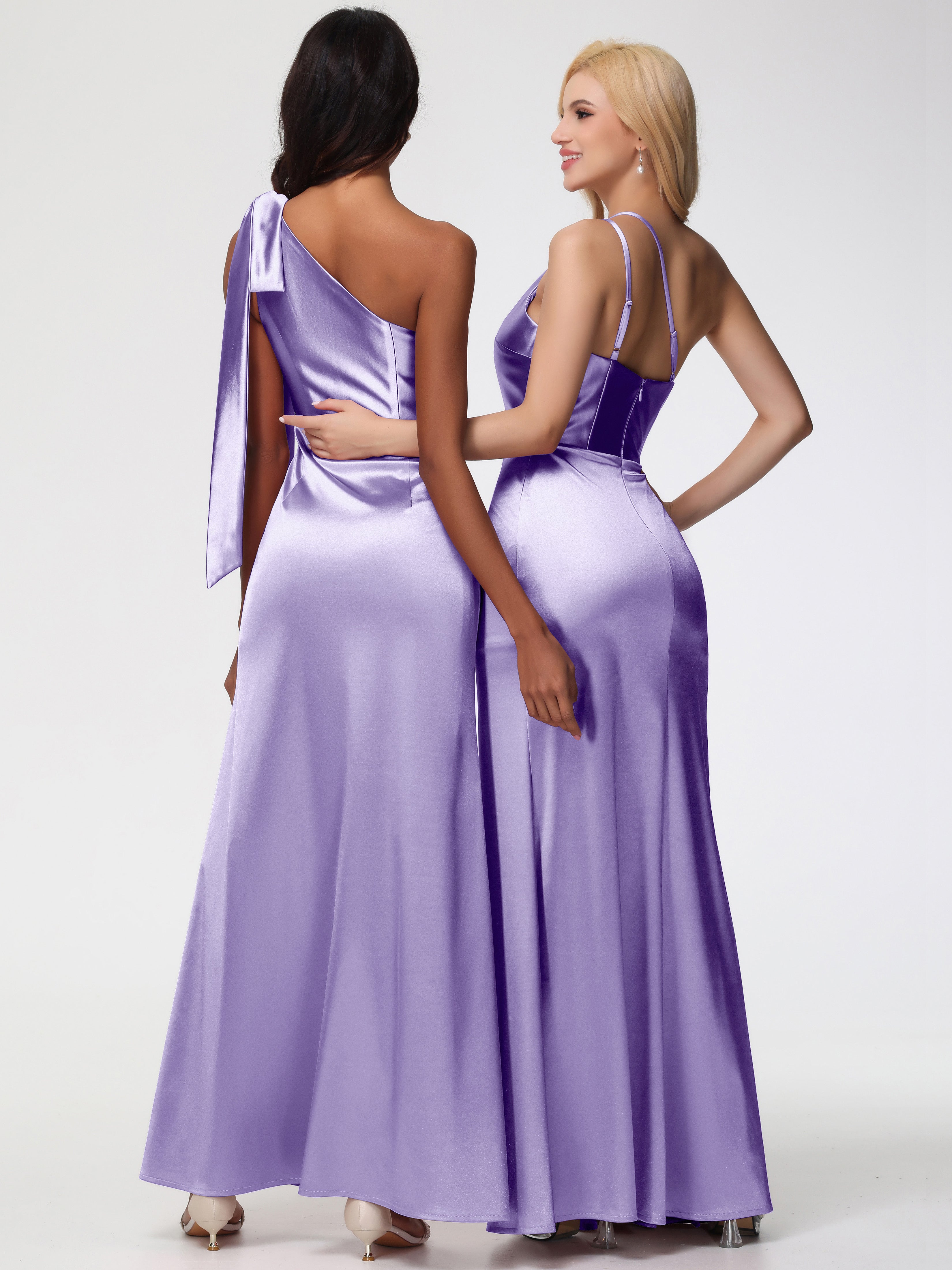 Robes De Demoiselle D'Honneur Tahiti Satin Extensible Seule-Épaule Robe Fourreau Demoiselle D Honneur