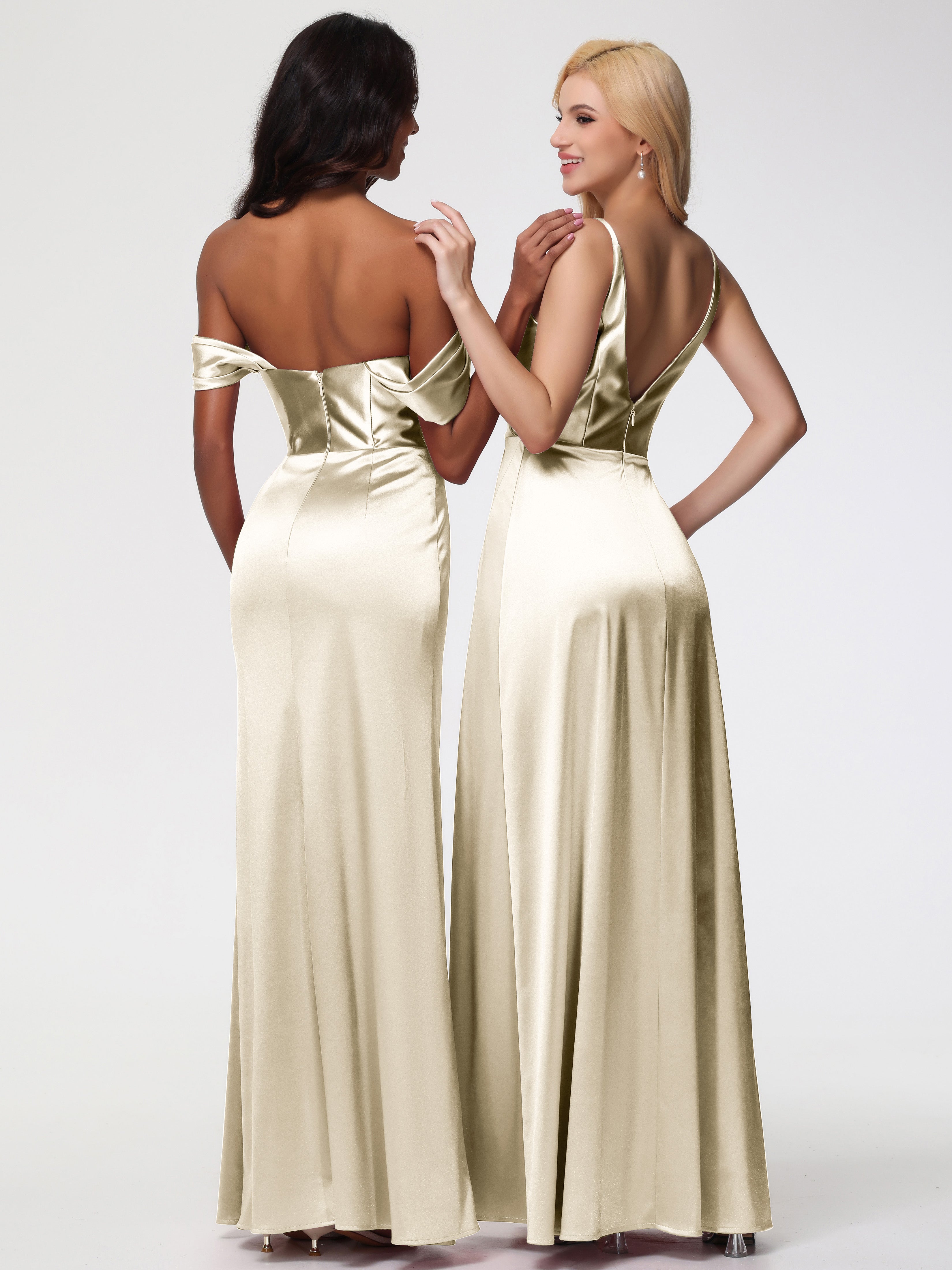 Champagne Robe Demoiselle D Honneur Satin Extensible Robe Fourreau Demoiselle D Honneur Epaule Dénudée