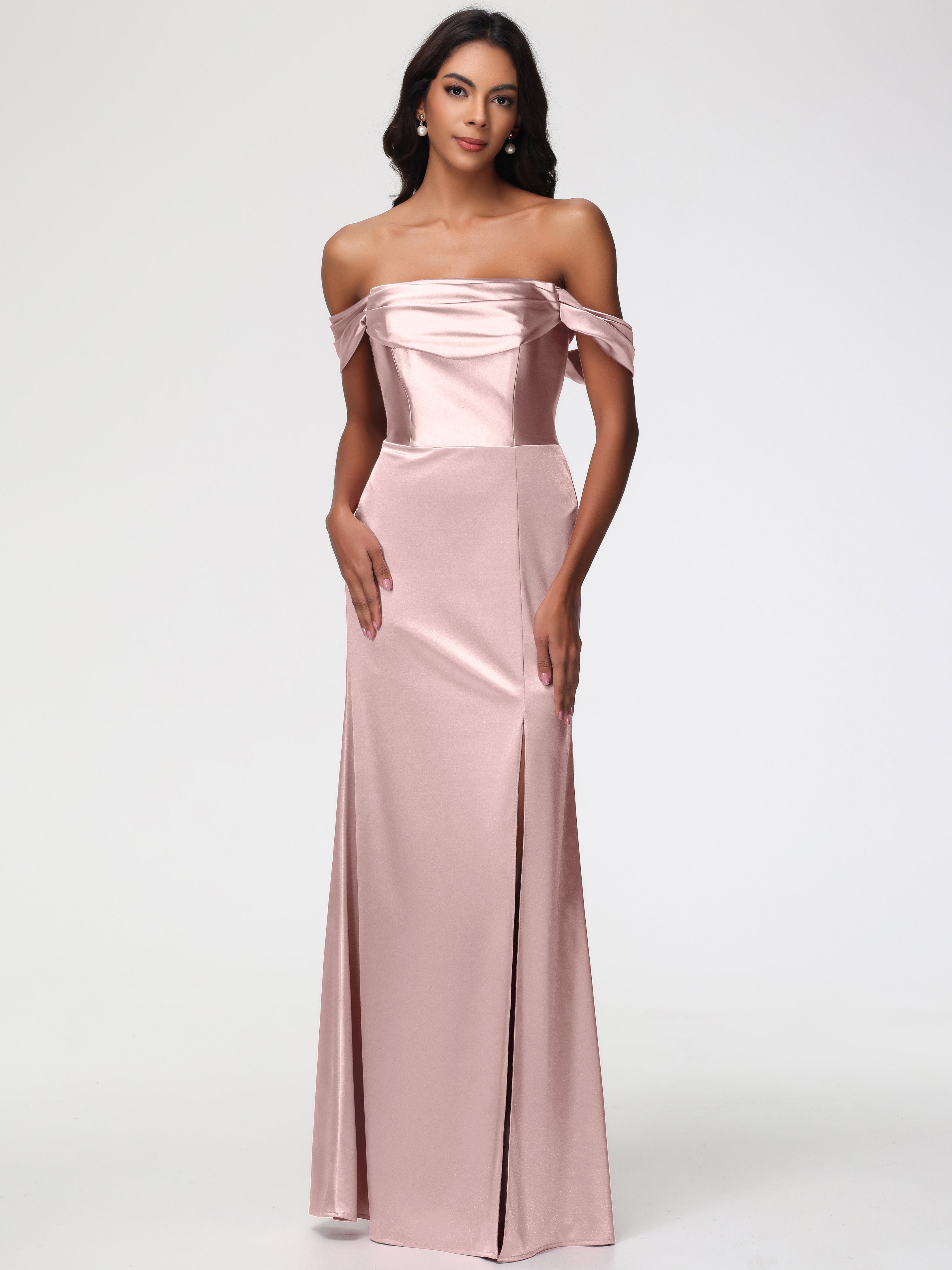 Robe Rose Poudré Mariage Demoiselle D Honneur Satin Extensible Robe Fo