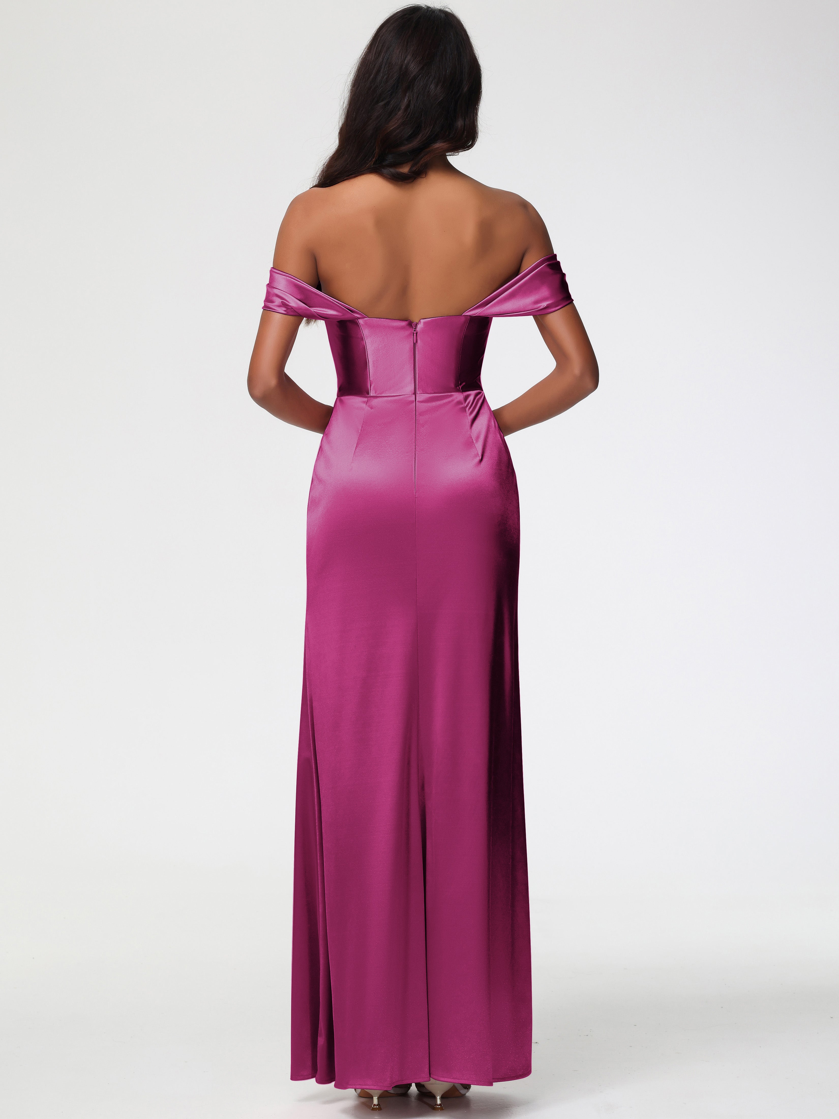 Robe De Demoiselle D Honneur Fuchsia Satin Extensible Robe Fourreau Demoiselle D Honneur Epaule Dénudée
