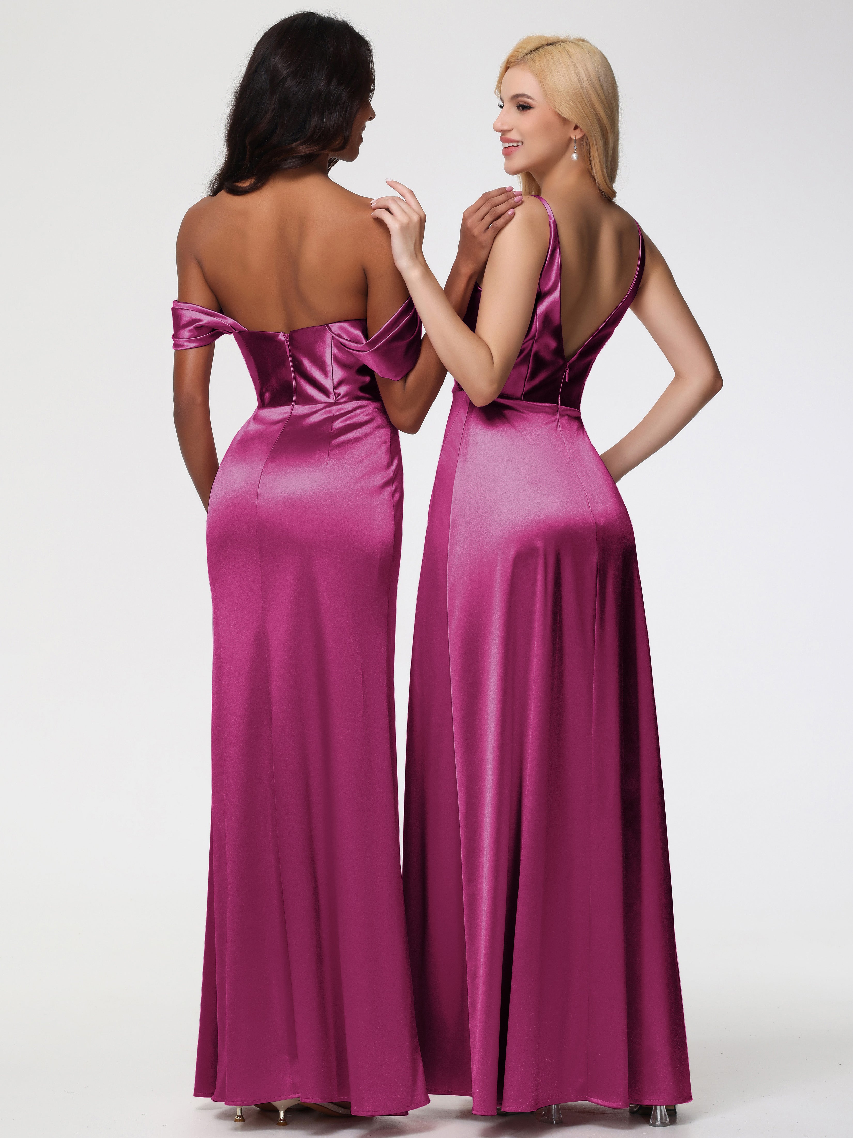 Robe De Demoiselle D Honneur Fuchsia Satin Extensible Robe Fourreau Demoiselle D Honneur Epaule Dénudée