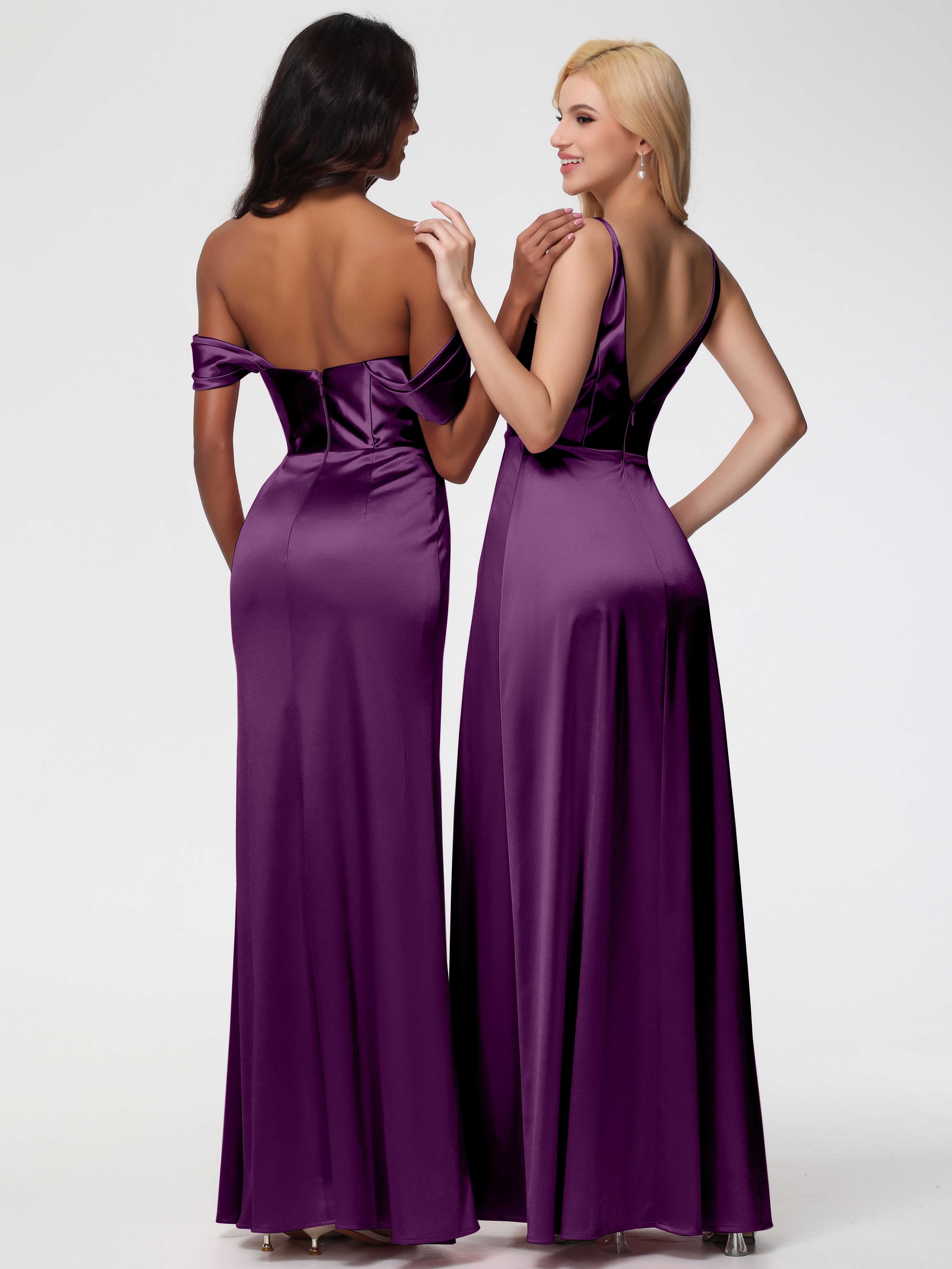 Robes De Demoiselle D'Honneur En Raisin Satin Extensible Robe Fourreau Demoiselle D Honneur Epaule Dénudée