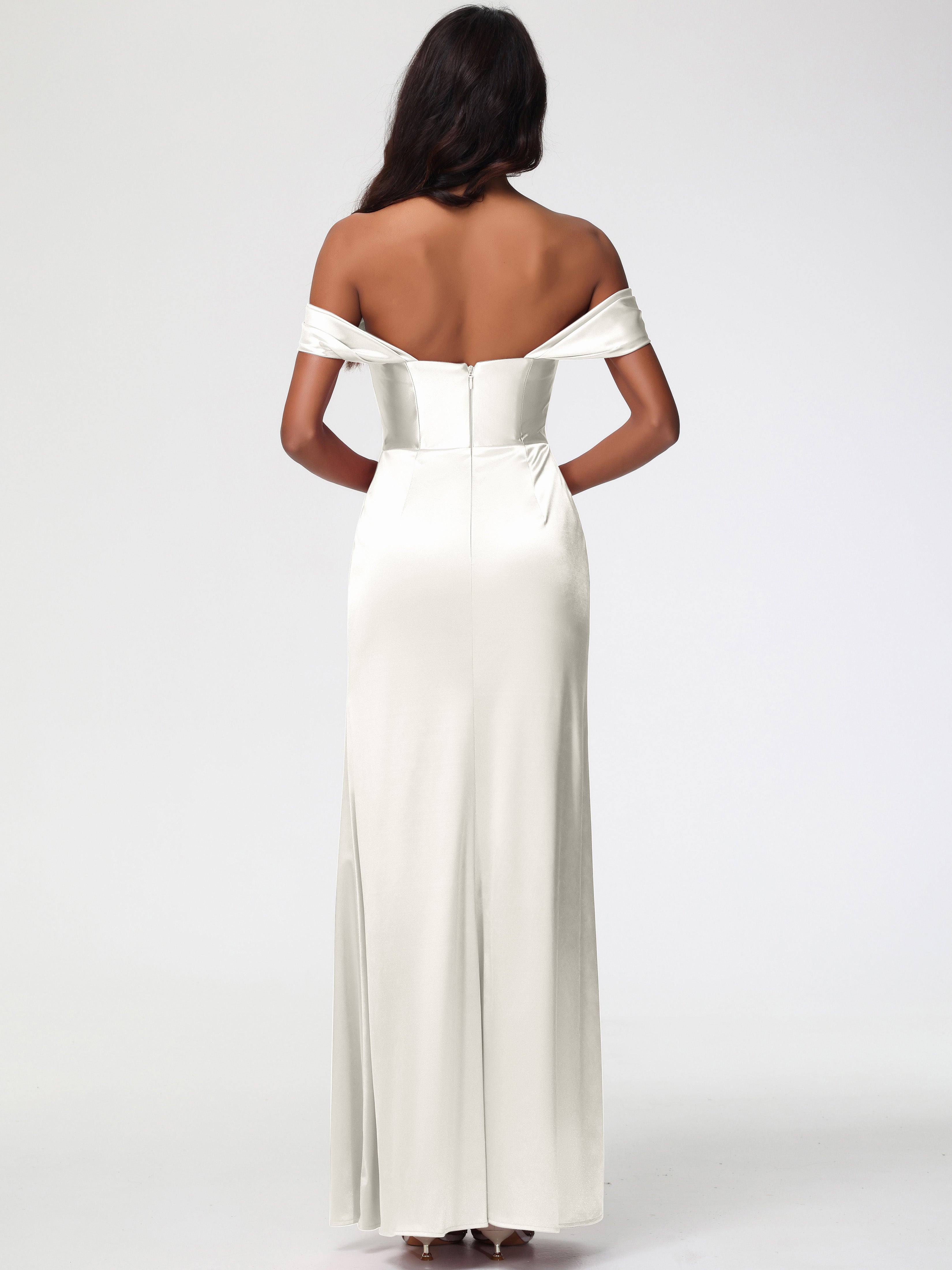 Robe Demoiselle D Honneur Ivoire Satin Extensible Robe Fourreau Demoiselle D Honneur Epaule Dénudée