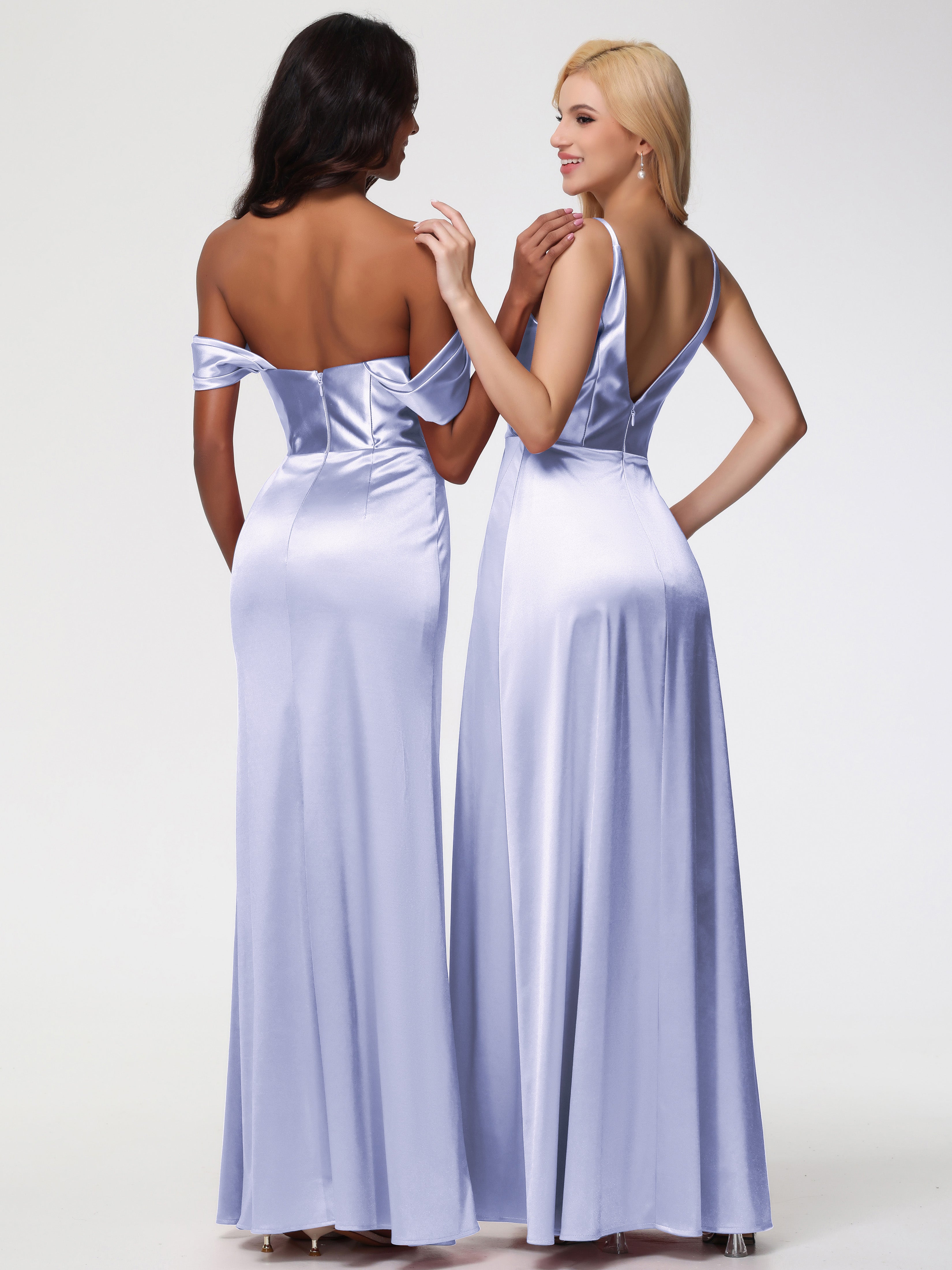 Robe De Demoiselle D'Honneur Lavande Satin Extensible Robe Fourreau Demoiselle D Honneur Epaule Dénudée