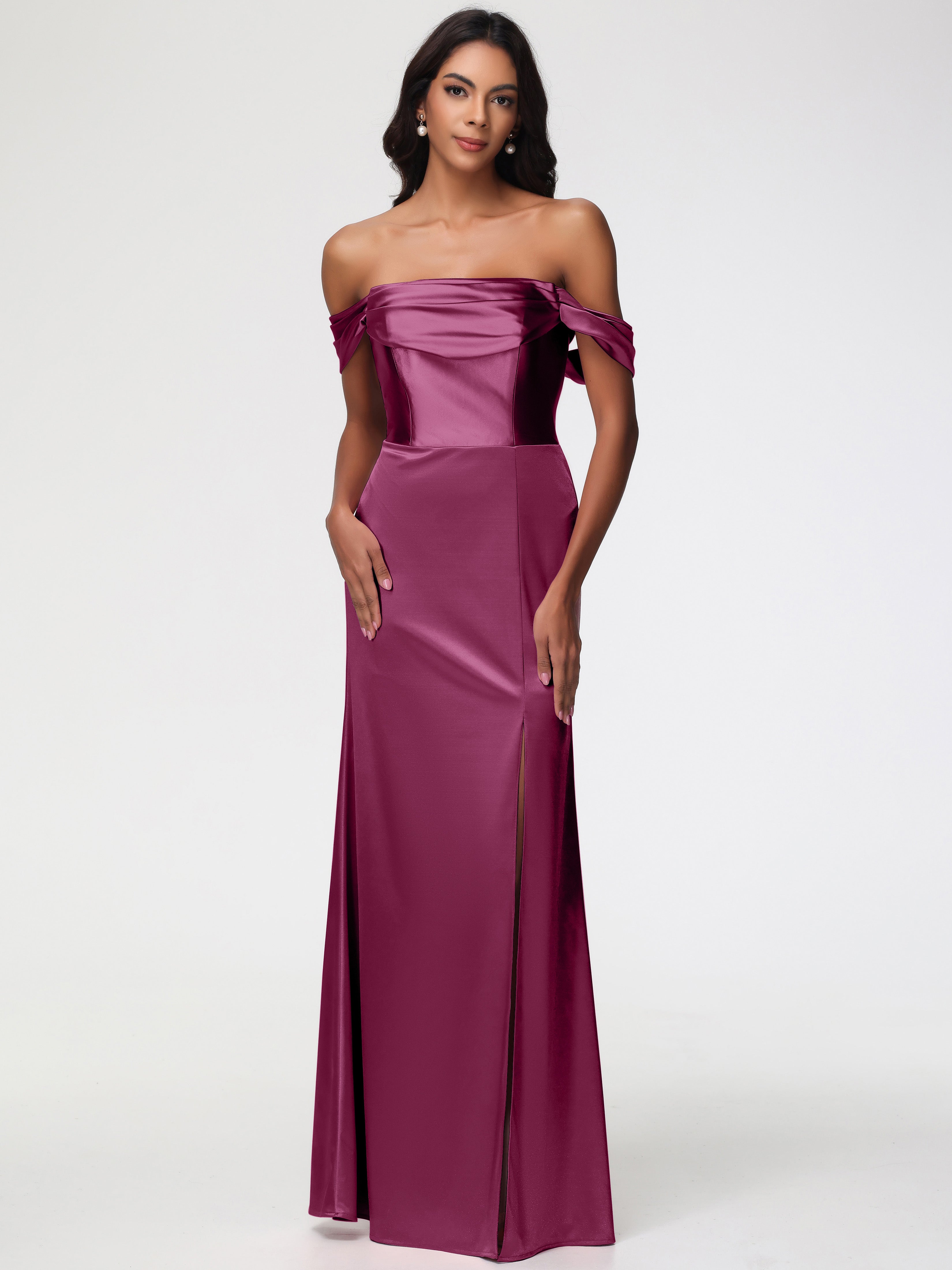 Robes De Demoiselle D'Honneur Mure Satin Extensible Robe Fourreau Demoiselle D Honneur Epaule Dénudée