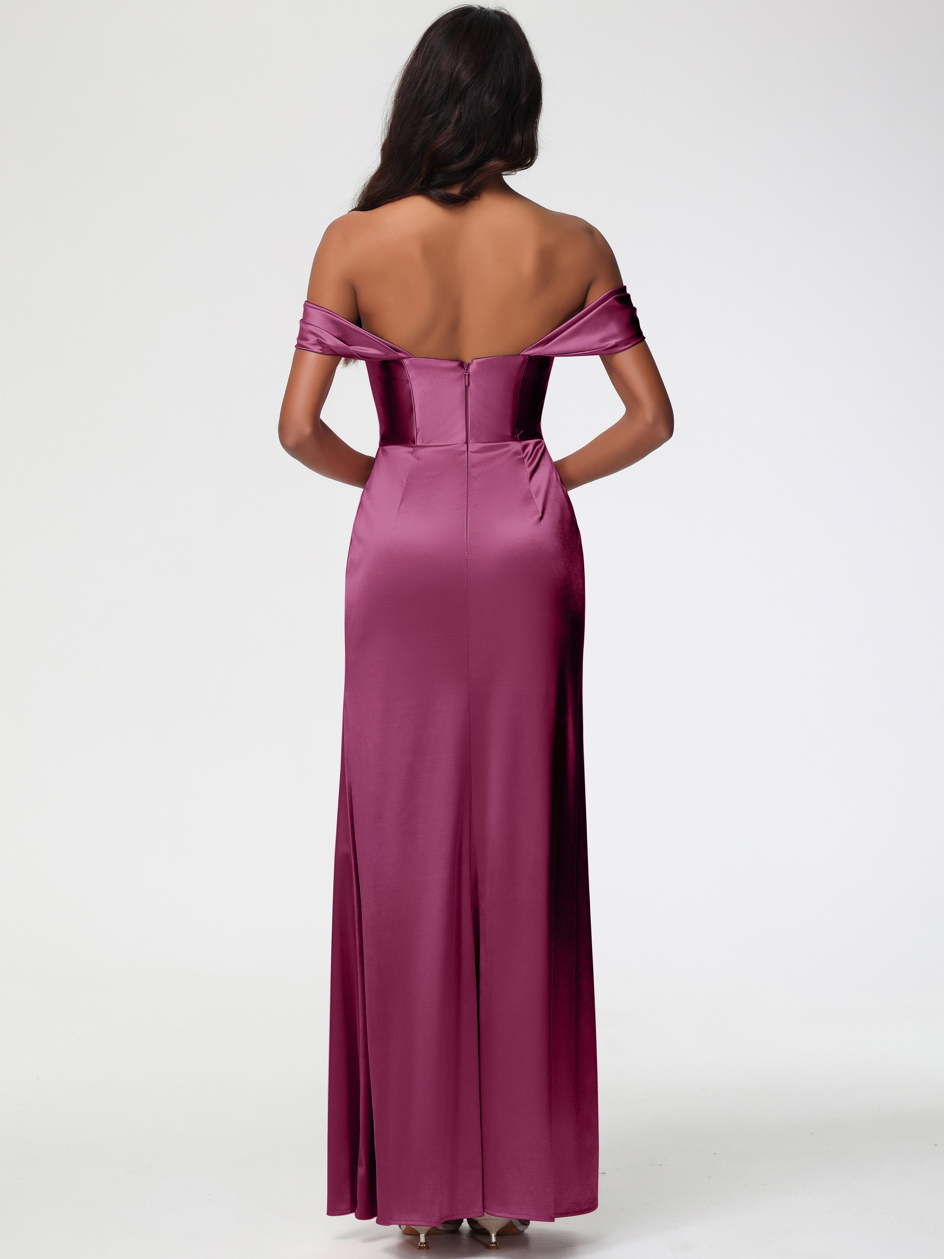 Robes De Demoiselle D'Honneur Mure Satin Extensible Robe Fourreau Demoiselle D Honneur Epaule Dénudée