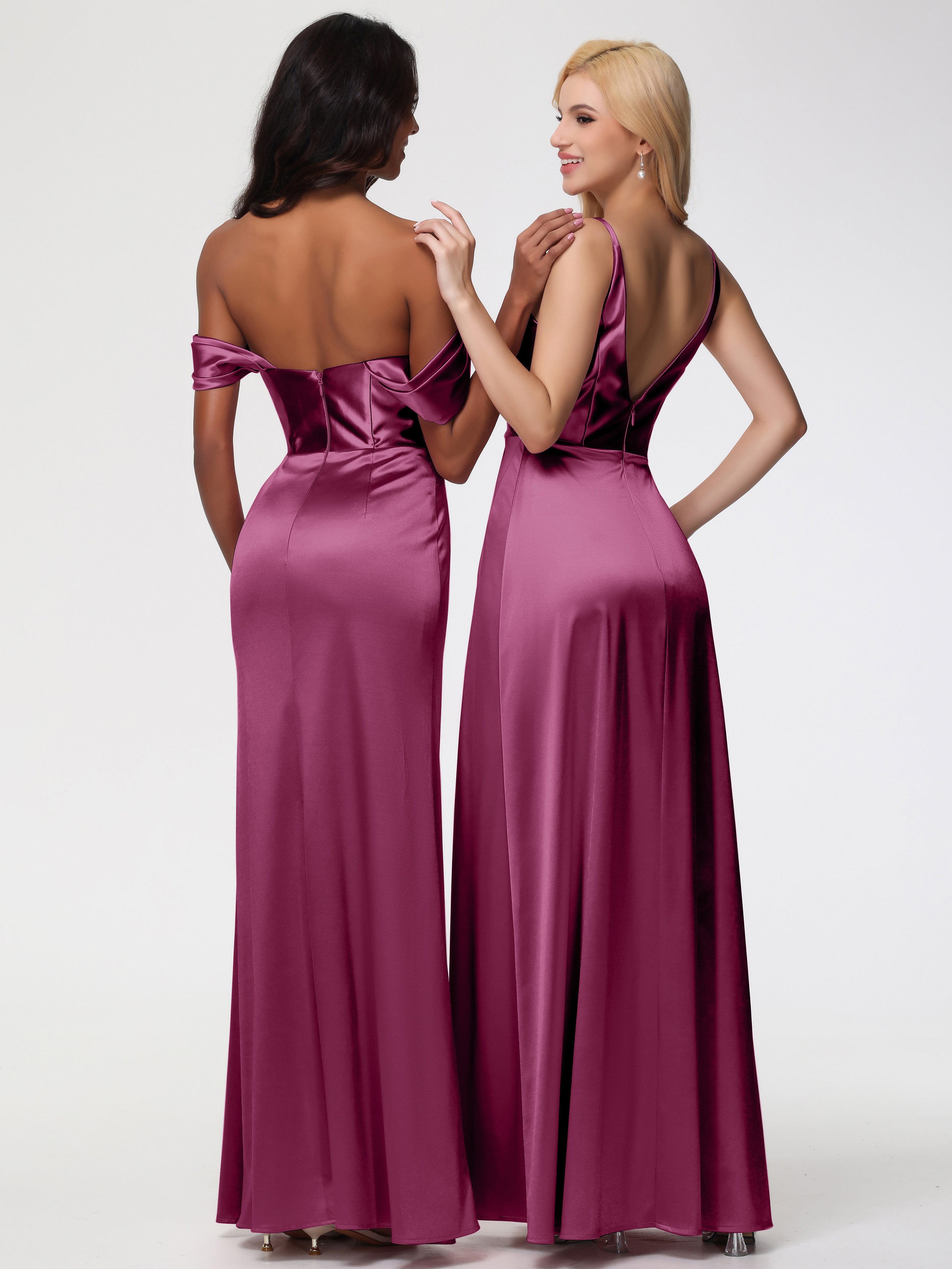 Robes De Demoiselle D'Honneur Mure Satin Extensible Robe Fourreau Demoiselle D Honneur Epaule Dénudée