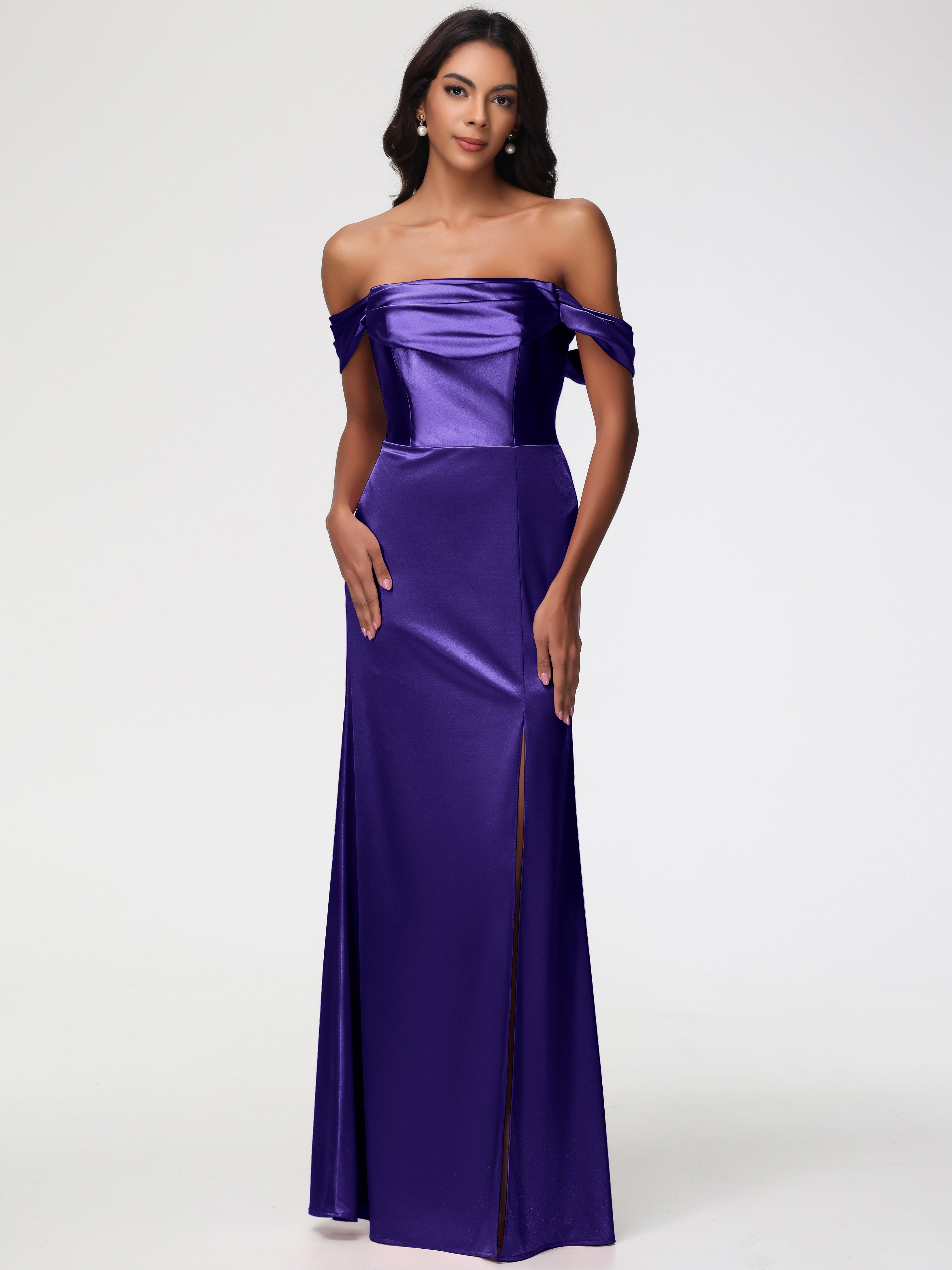 Robes De Demoiselle D'Honneur En Régence Satin Extensible Robe Fourreau Demoiselle D Honneur Epaule Dénudée