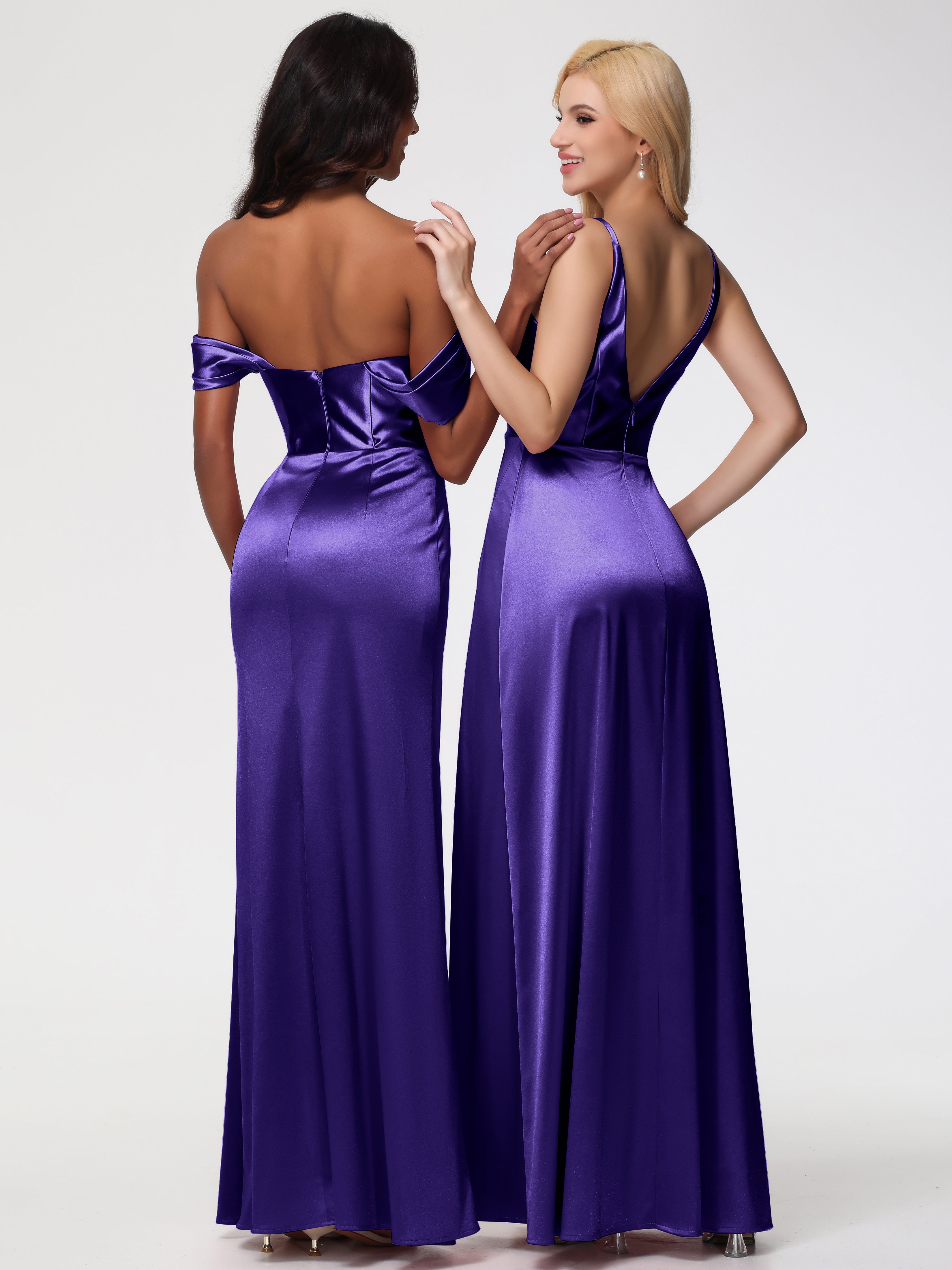 Robes De Demoiselle D'Honneur En Régence Satin Extensible Robe Fourreau Demoiselle D Honneur Epaule Dénudée