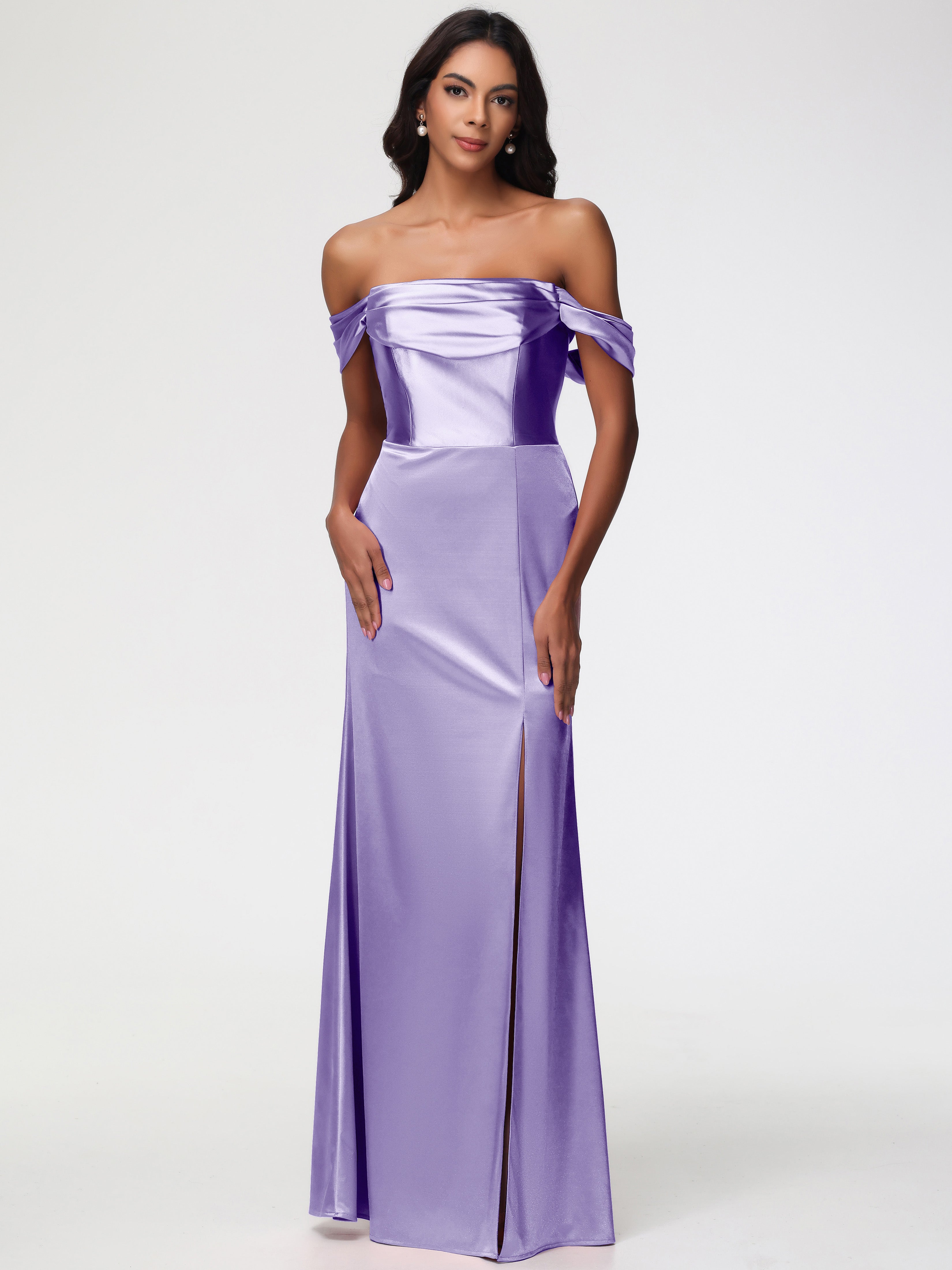 Robes De Demoiselle D'Honneur Tahiti Satin Extensible Robe Fourreau Demoiselle D Honneur Epaule Dénudée